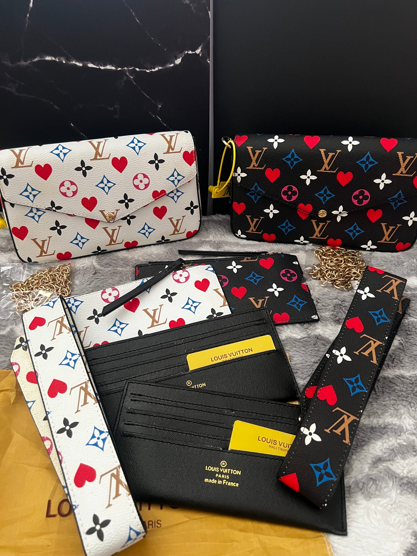 Lucys 5pc Multi Color Pattern LV Bags