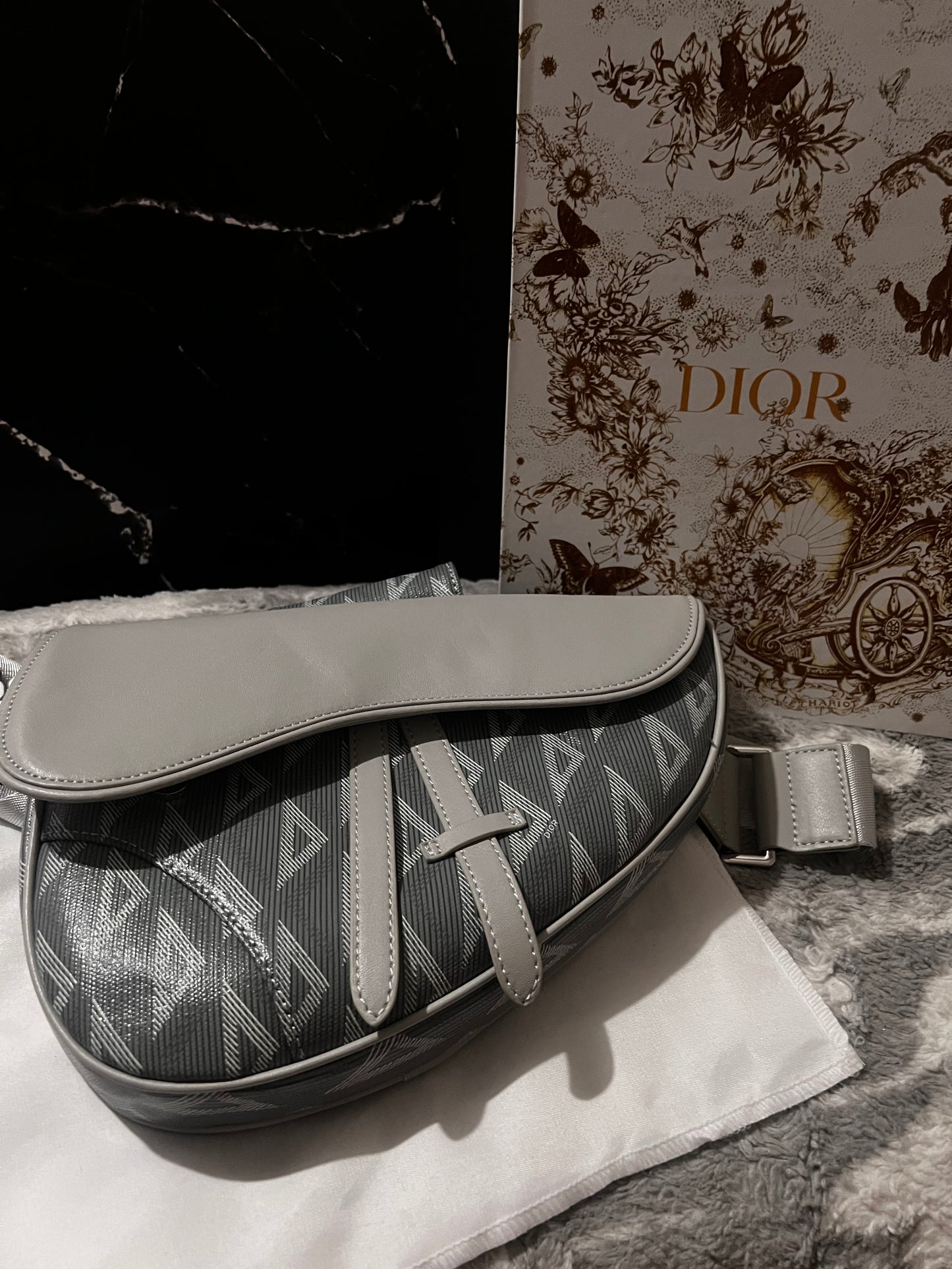 Bolso Saddle inspirado en cuero gris Dora Dior