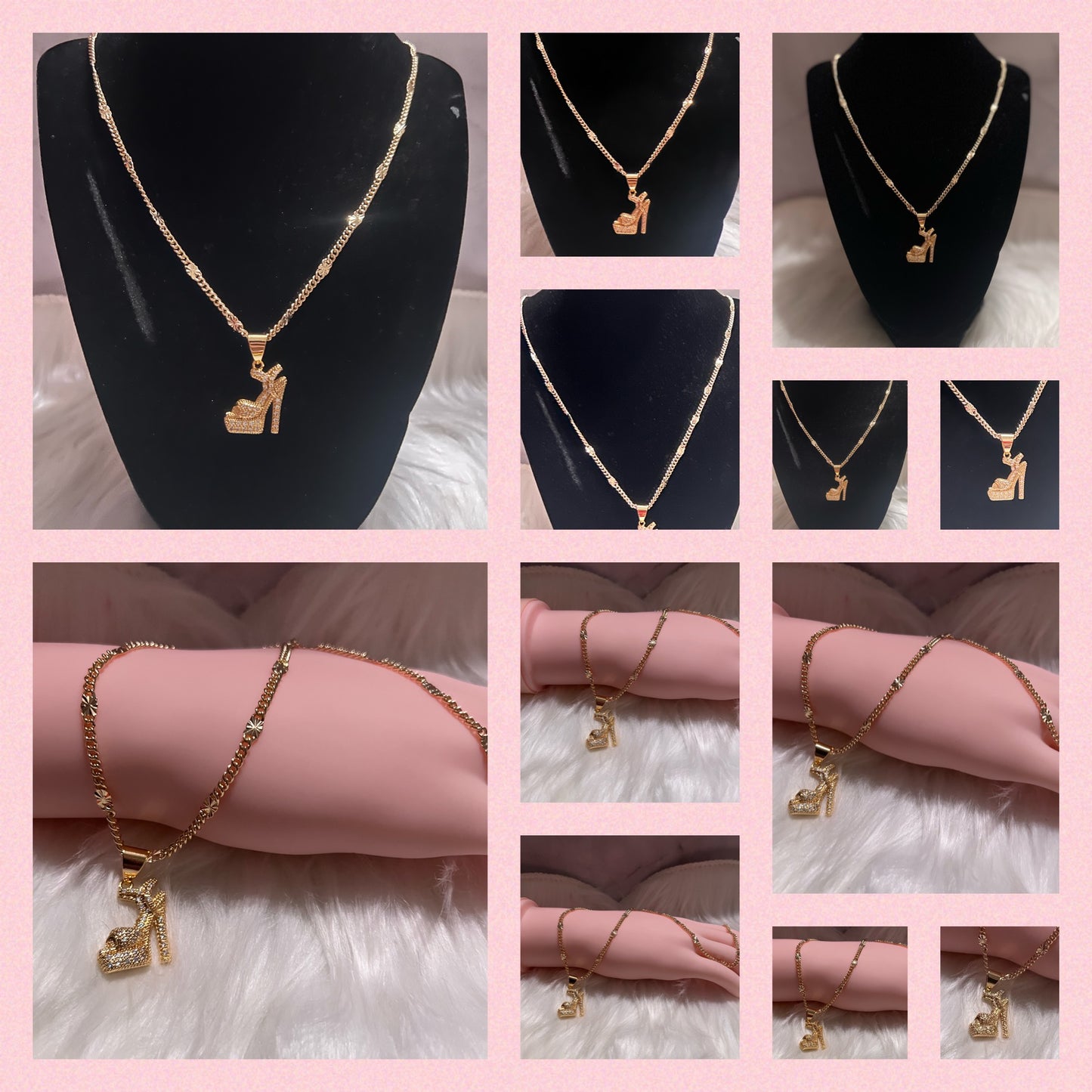 Collar de zapato de tacón alto dorado