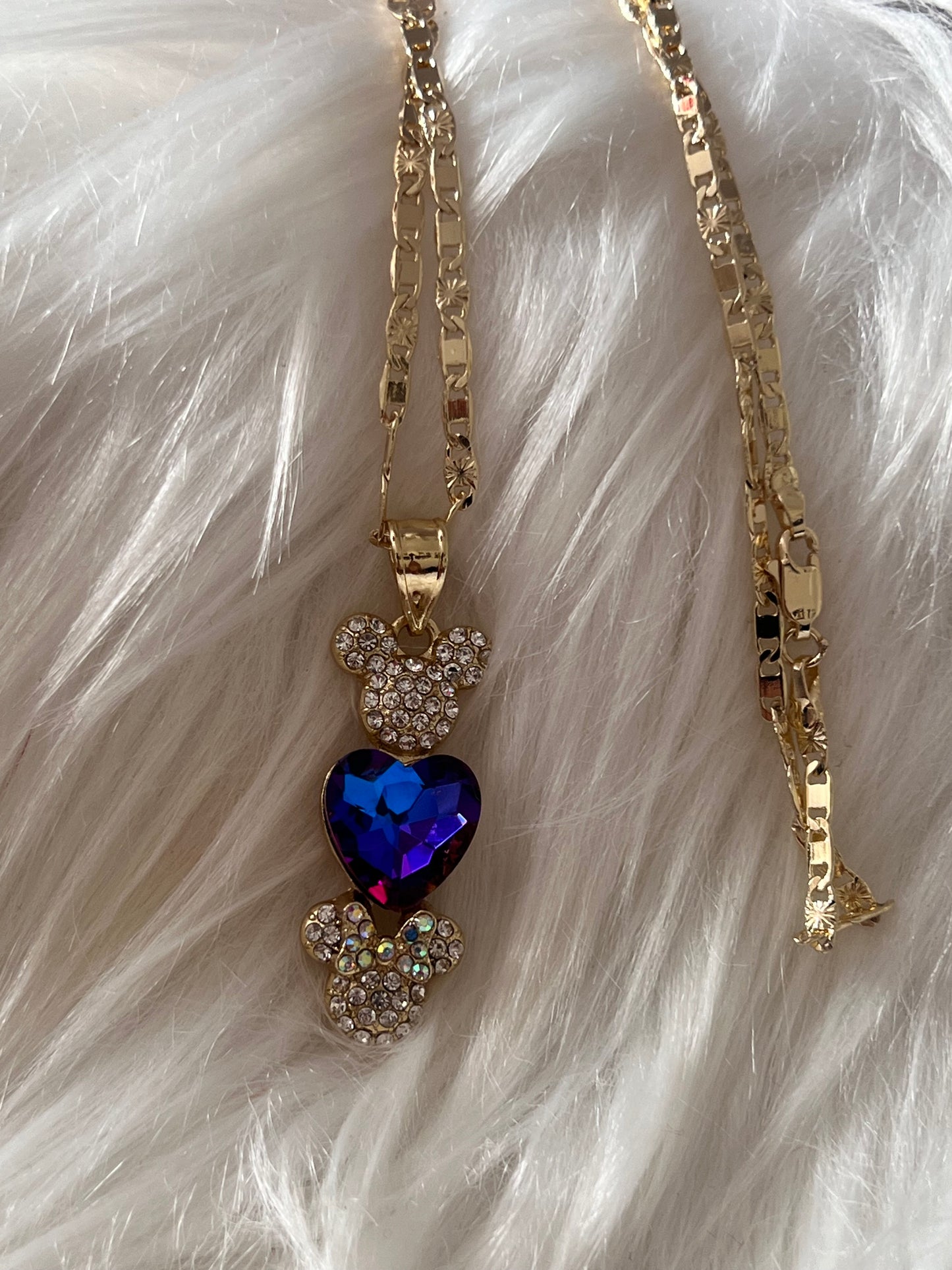 Collar de corazón de Minnie y Mickey dorado
