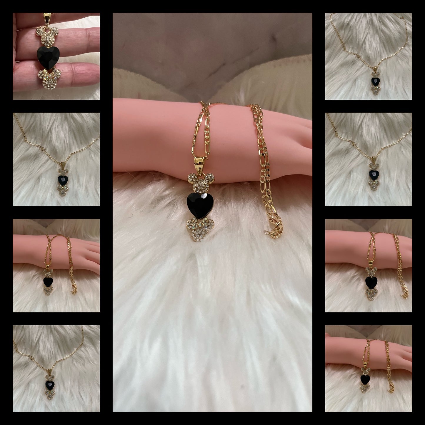 Collar de corazón de Minnie y Mickey dorado