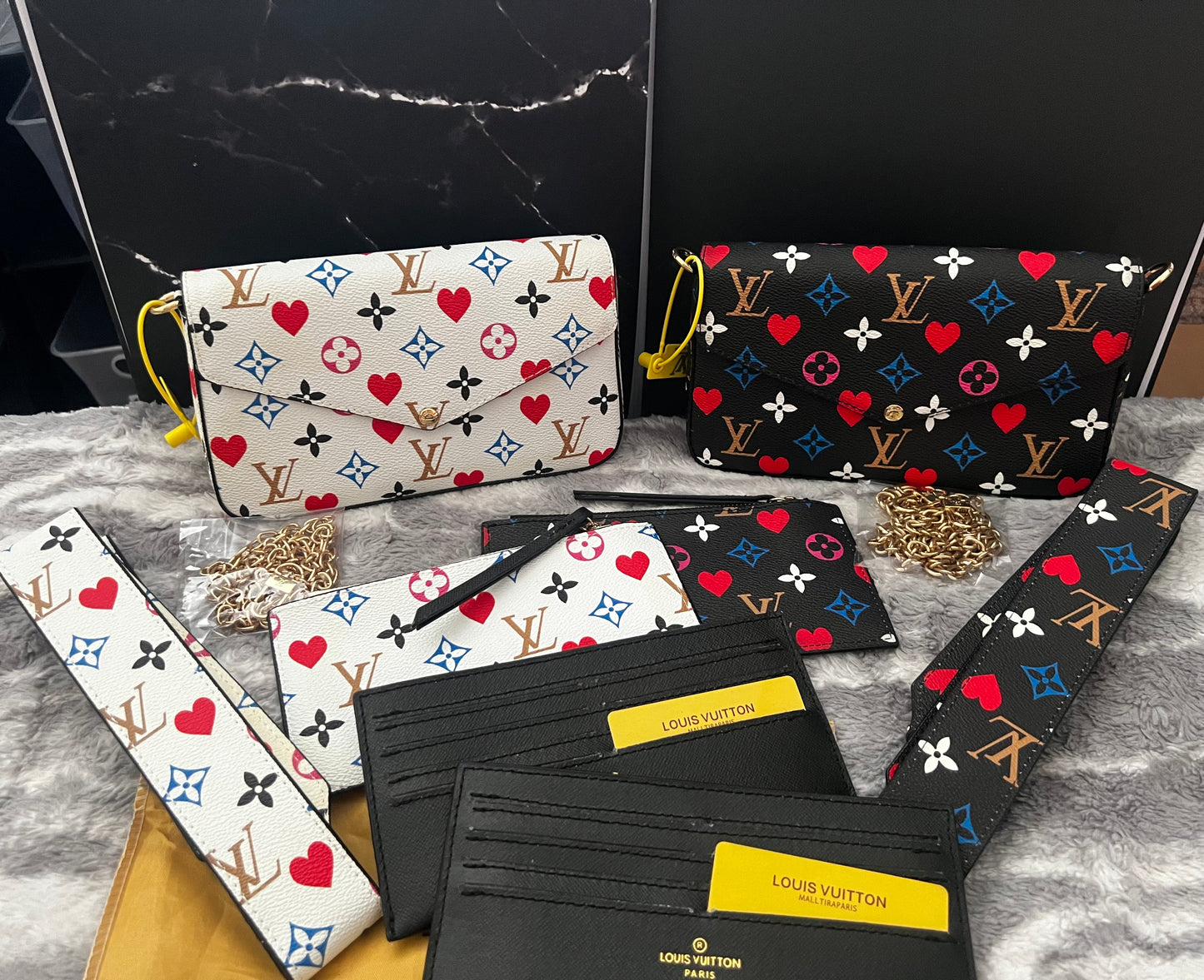 Lucys 5pc Multi Color Pattern LV Bags