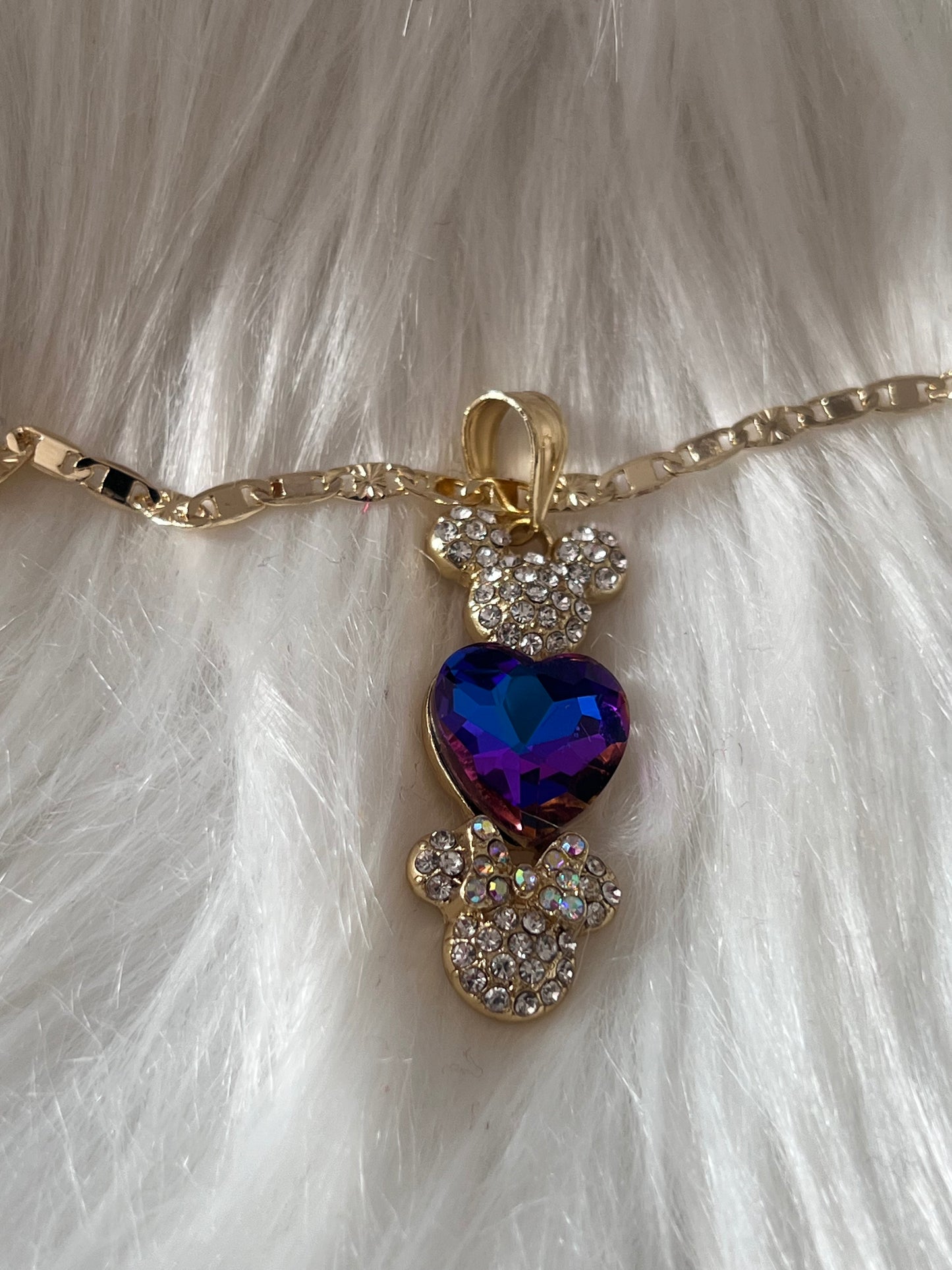 Collar de corazón de Minnie y Mickey dorado