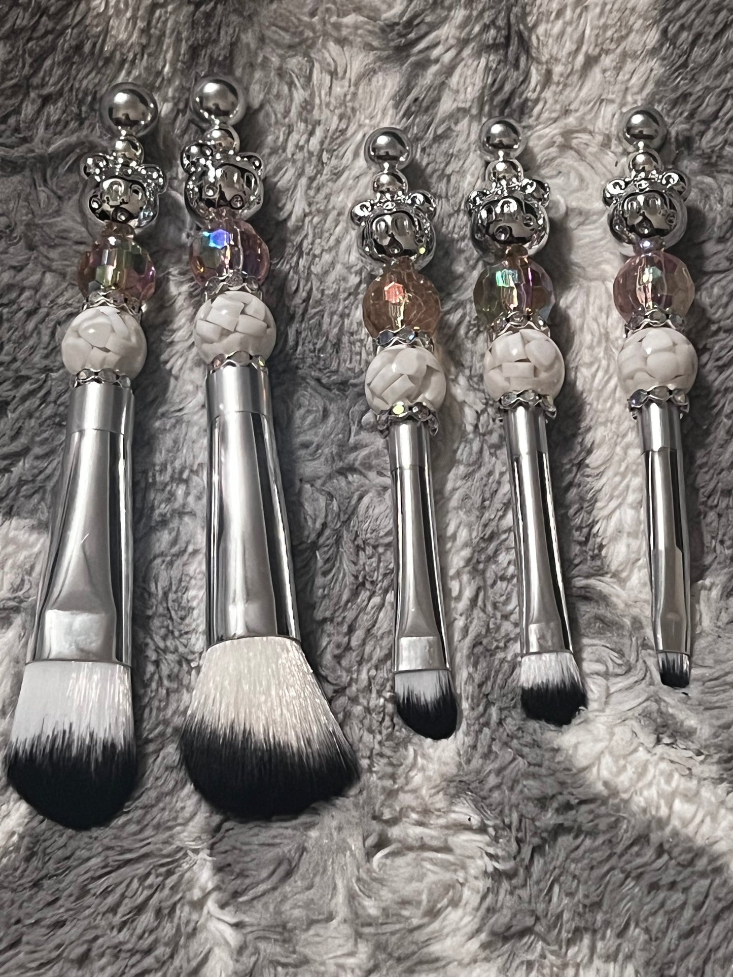 Silver M Bear Head Makeup Brush Set