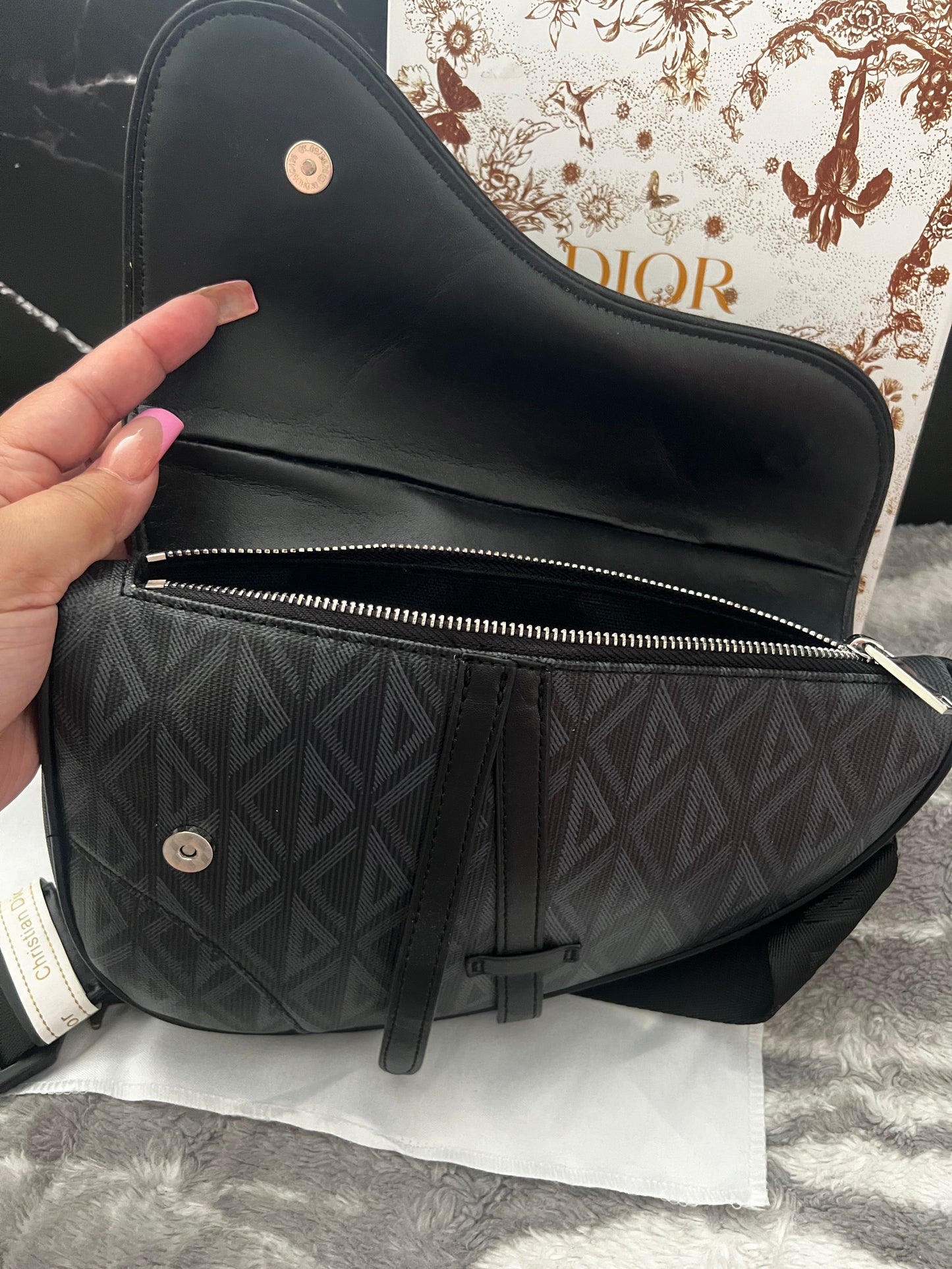 Dora DIOR Blk Leather Inspired Saddle Bag