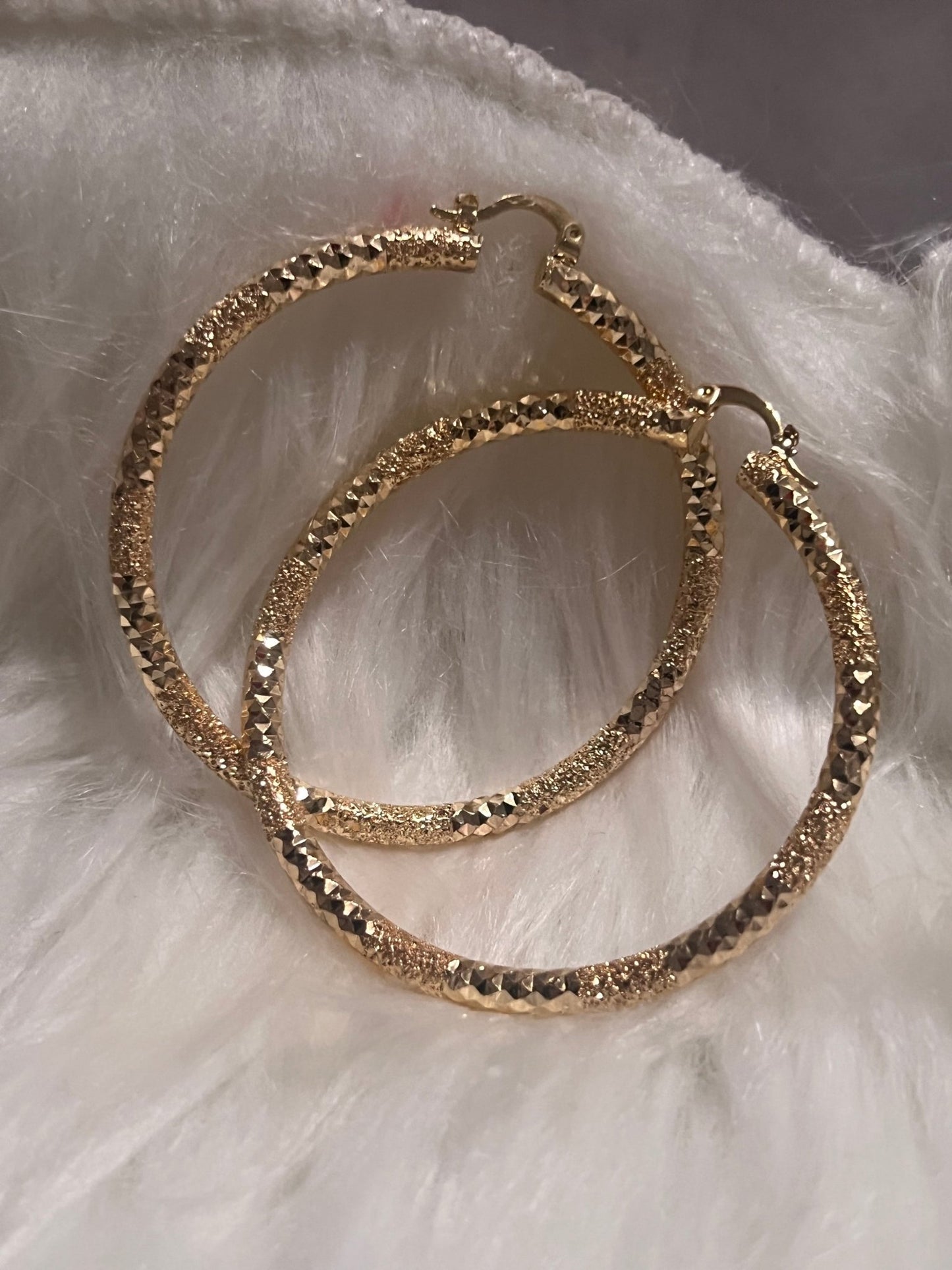 2” Crushed & Diamond Cut Gold Hoops - MOO Jewelry n Accessories Boutique