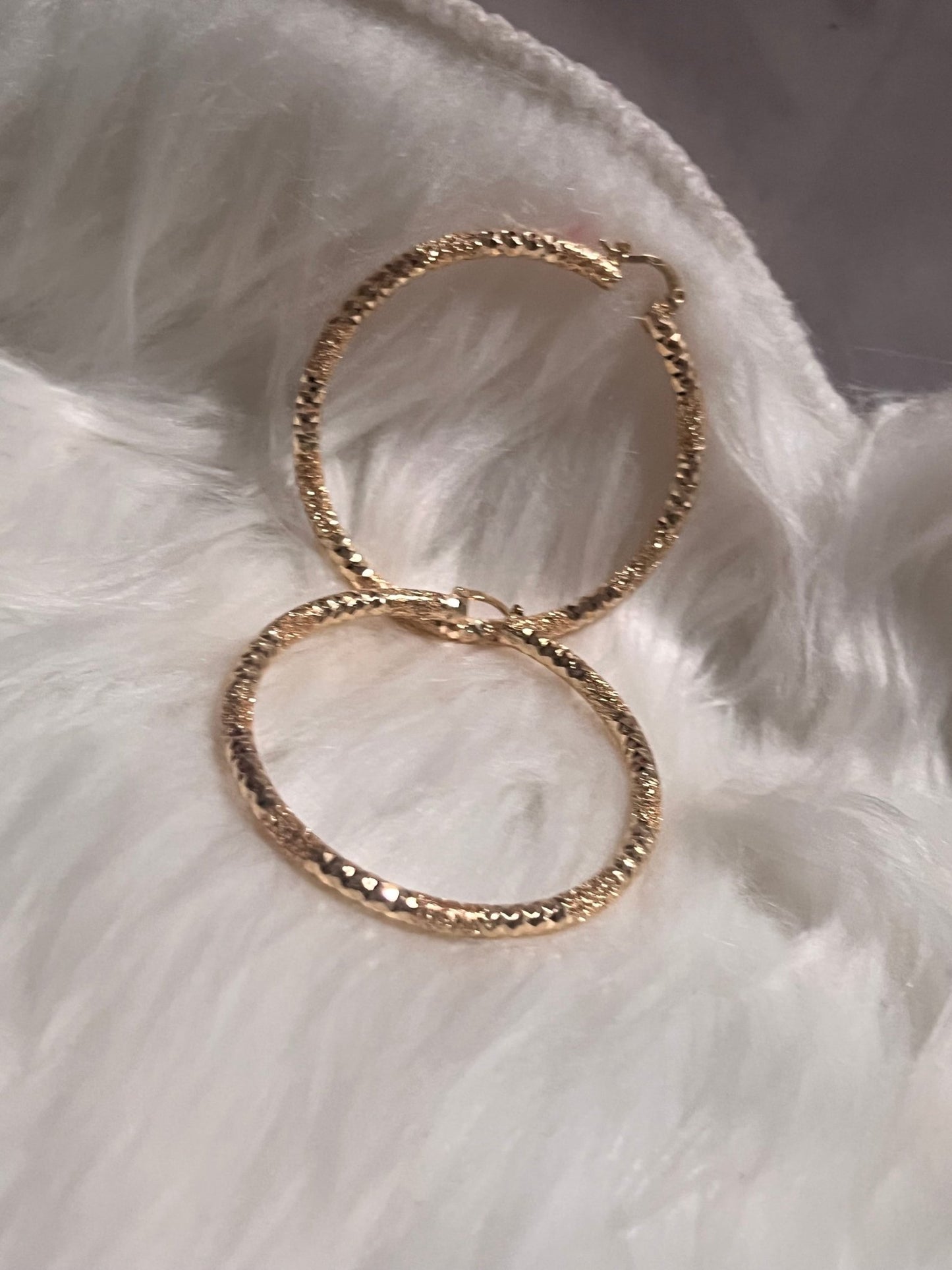 2” Crushed & Diamond Cut Gold Hoops - MOO Jewelry n Accessories Boutique