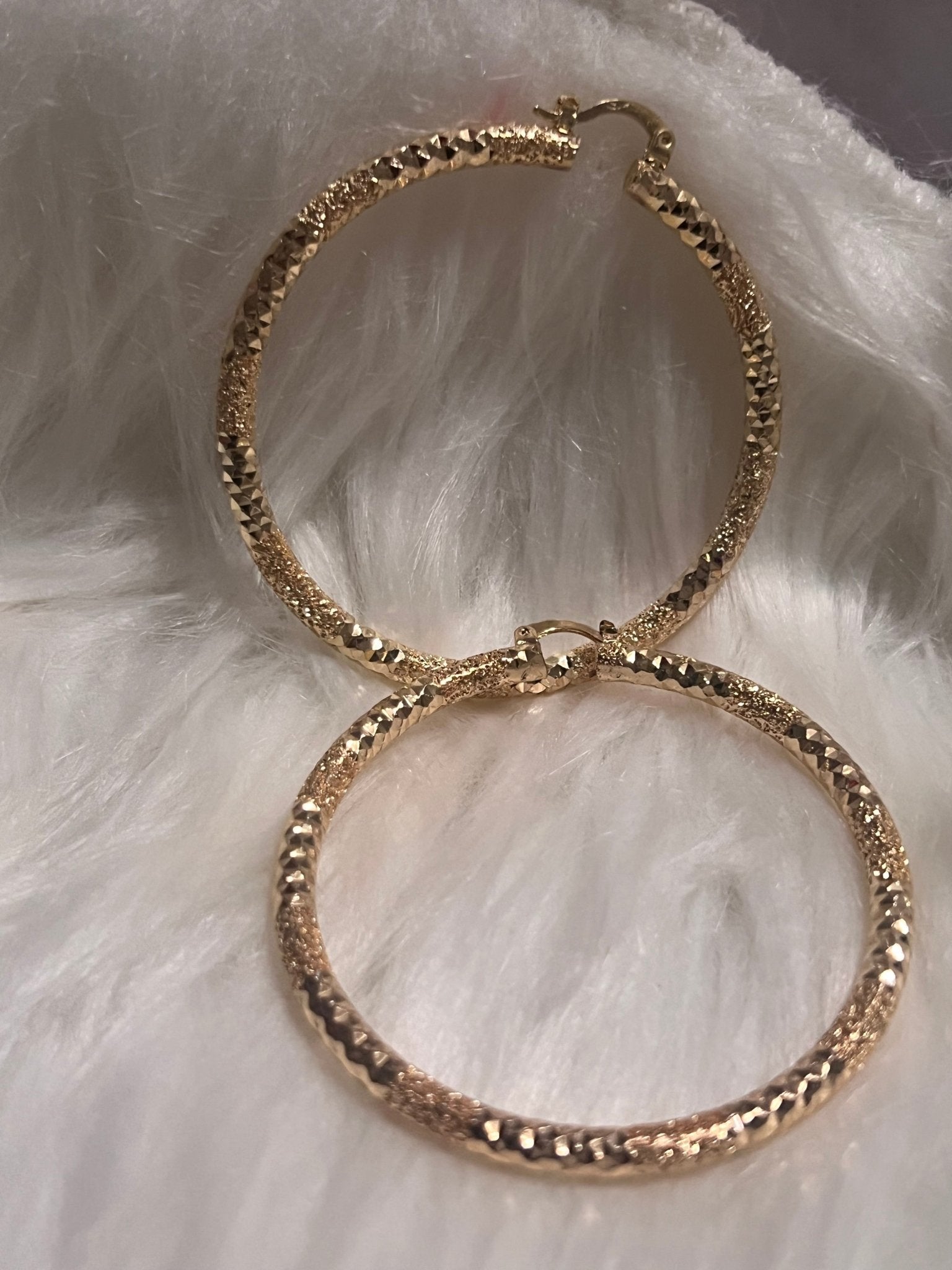 2” Crushed & Diamond Cut Gold Hoops - MOO Jewelry n Accessories Boutique