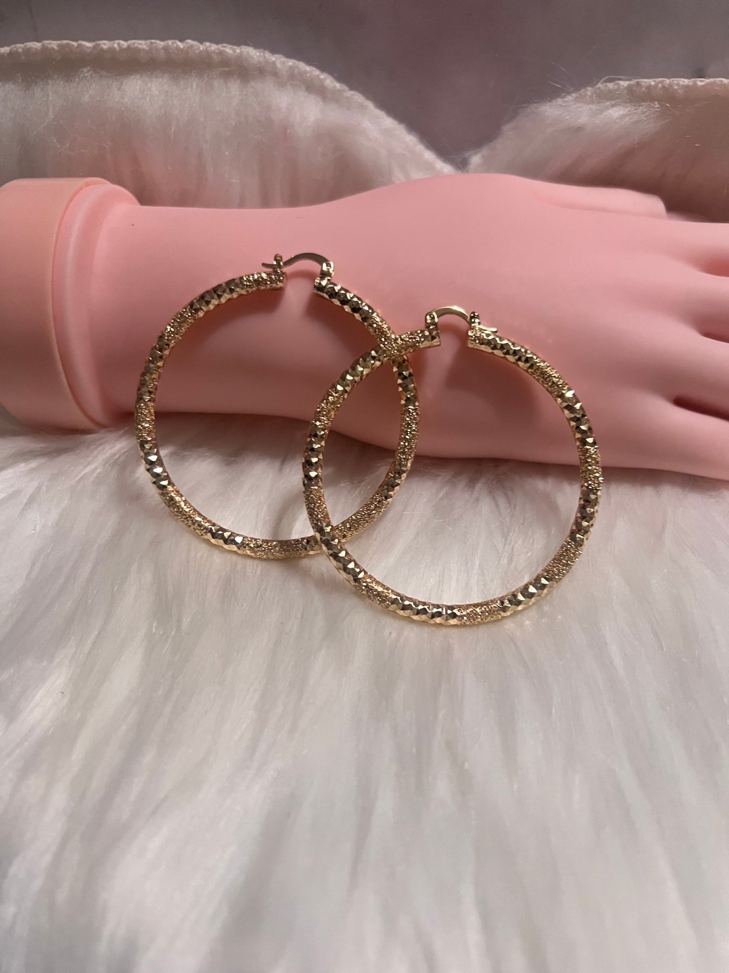 2” Crushed & Diamond Cut Gold Hoops - MOO Jewelry n Accessories Boutique