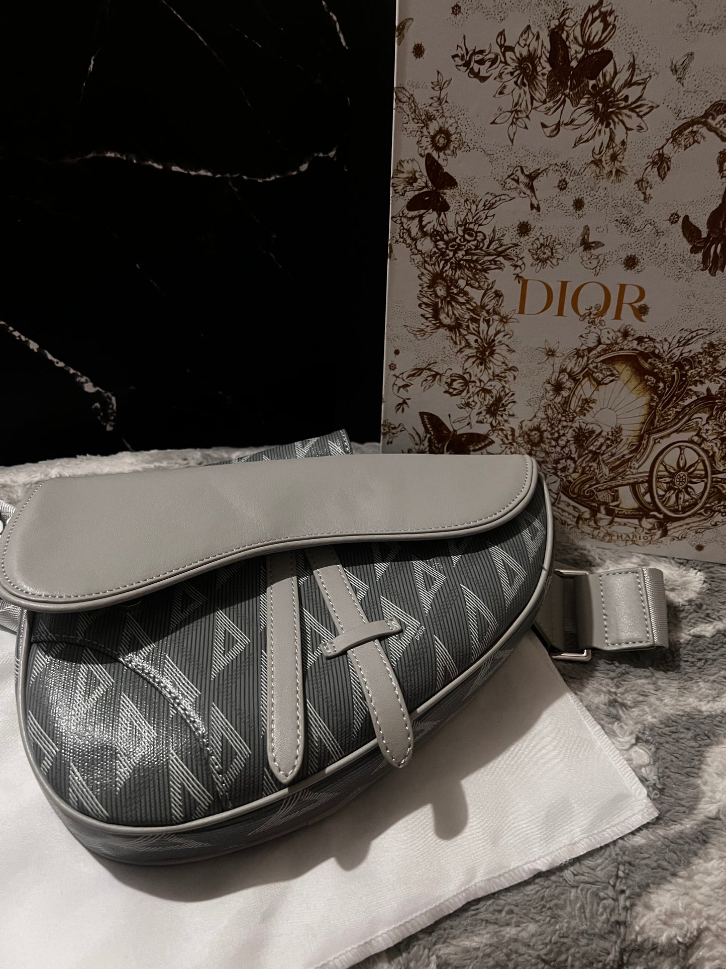 Dora Dior Gray Leather inspired Saddle bag