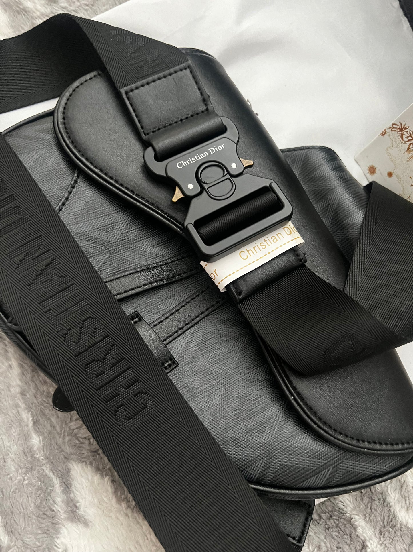 Dora DIOR Blk Leather Inspired Saddle Bag