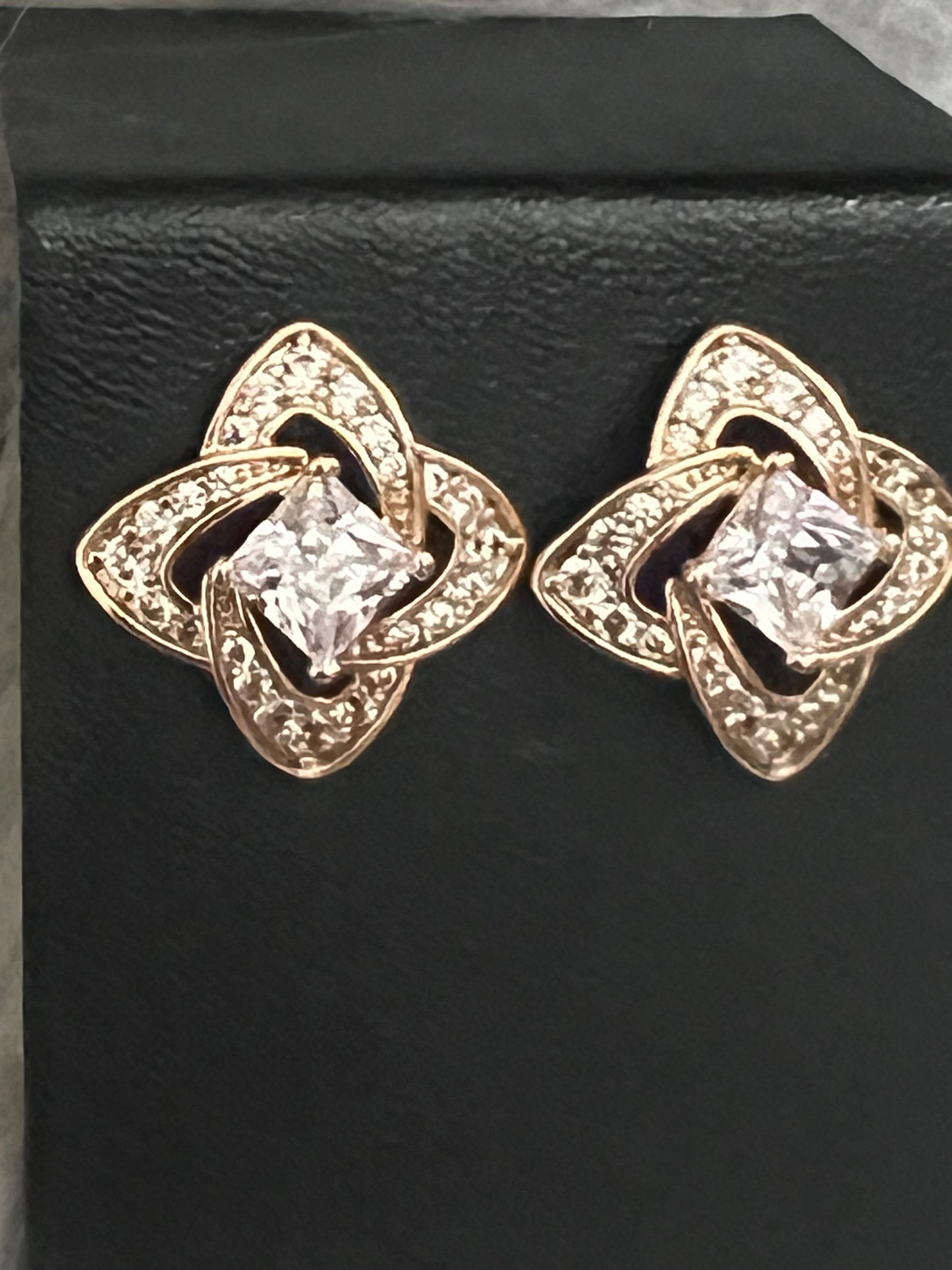 Gold Tone CZ Square Earrings