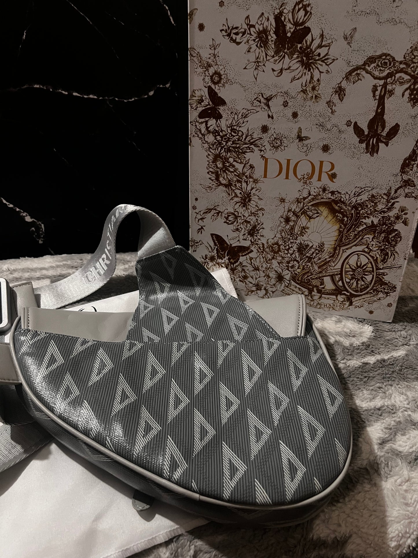 Dora Dior Gray Leather inspired Saddle bag