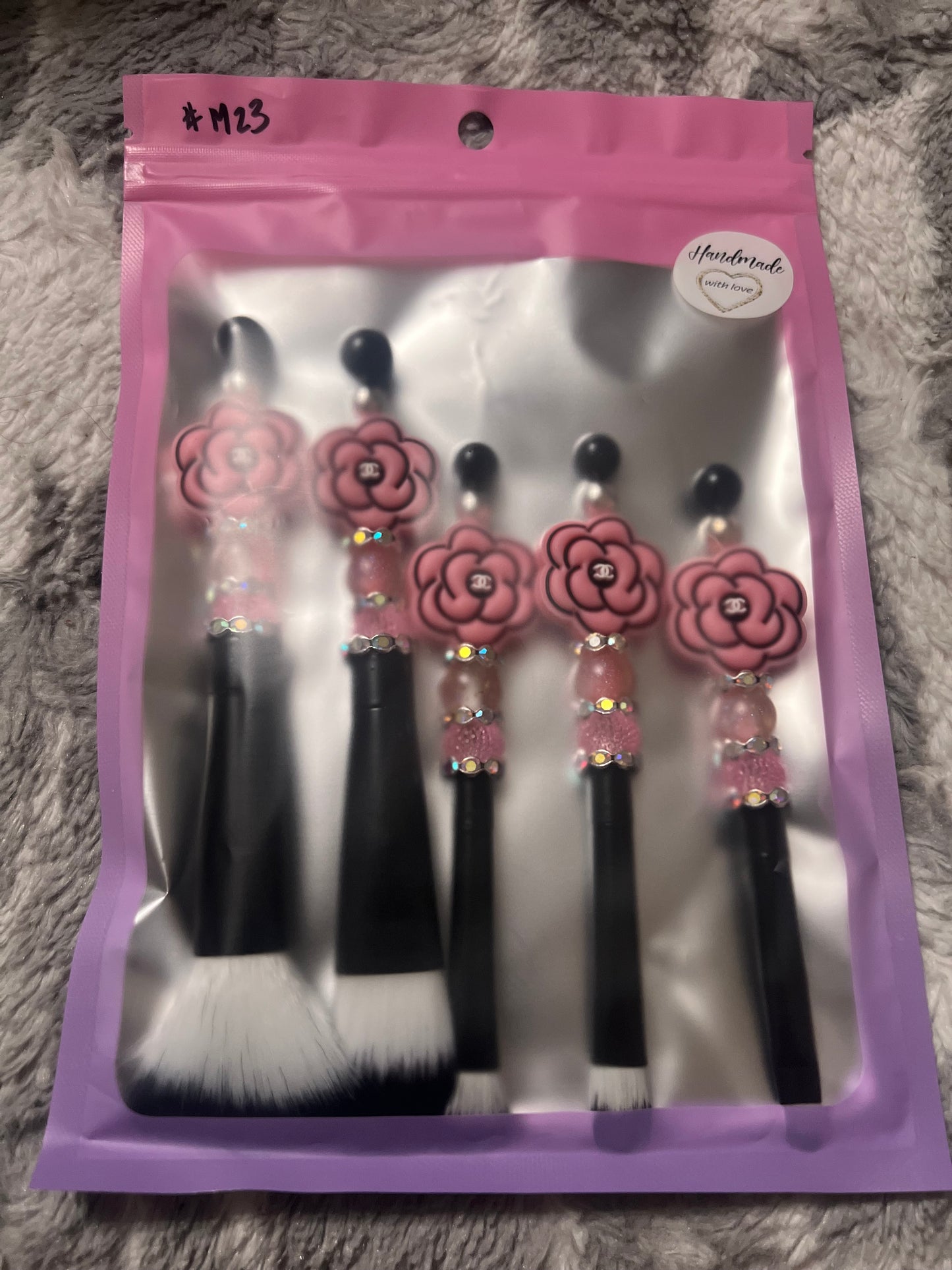 Pink/Black CC Flower 🌸 Makeup Brush Set