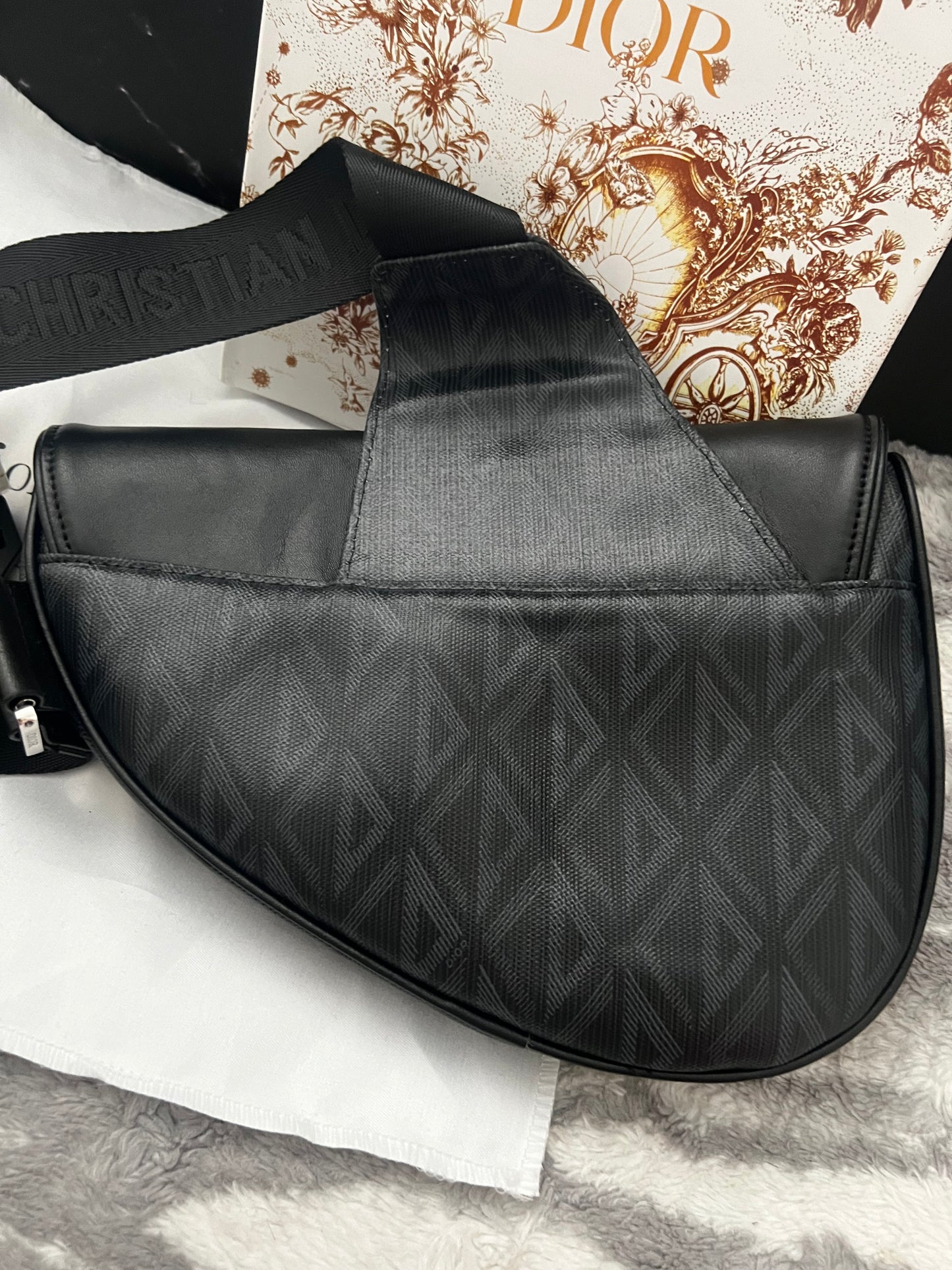 Dora DIOR Blk Leather Inspired Saddle Bag