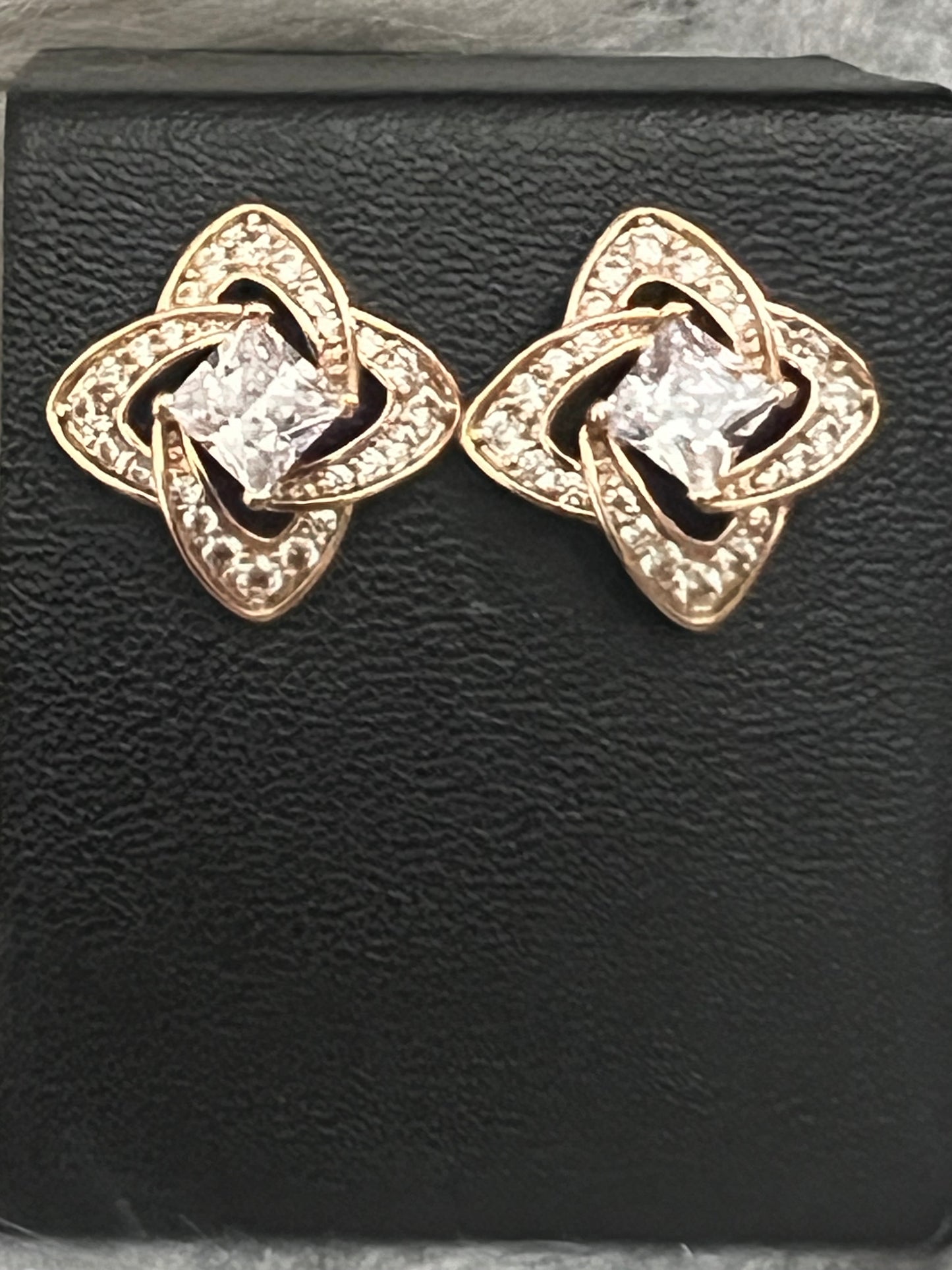 Gold Tone CZ Square Earrings