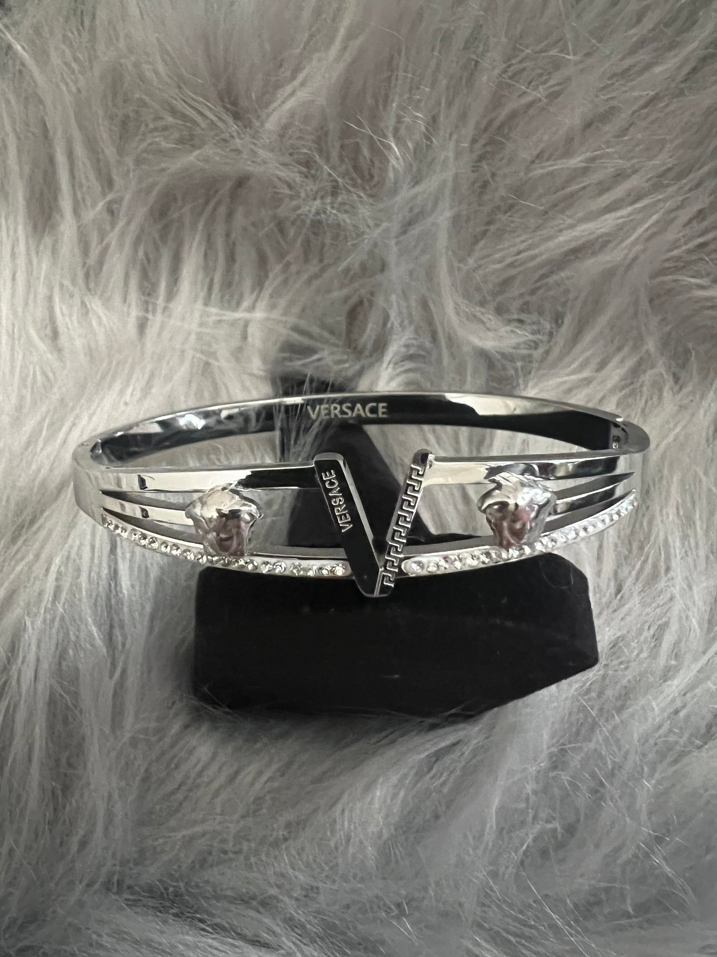 Stainless Steel White Gold Bangle with Unique Details