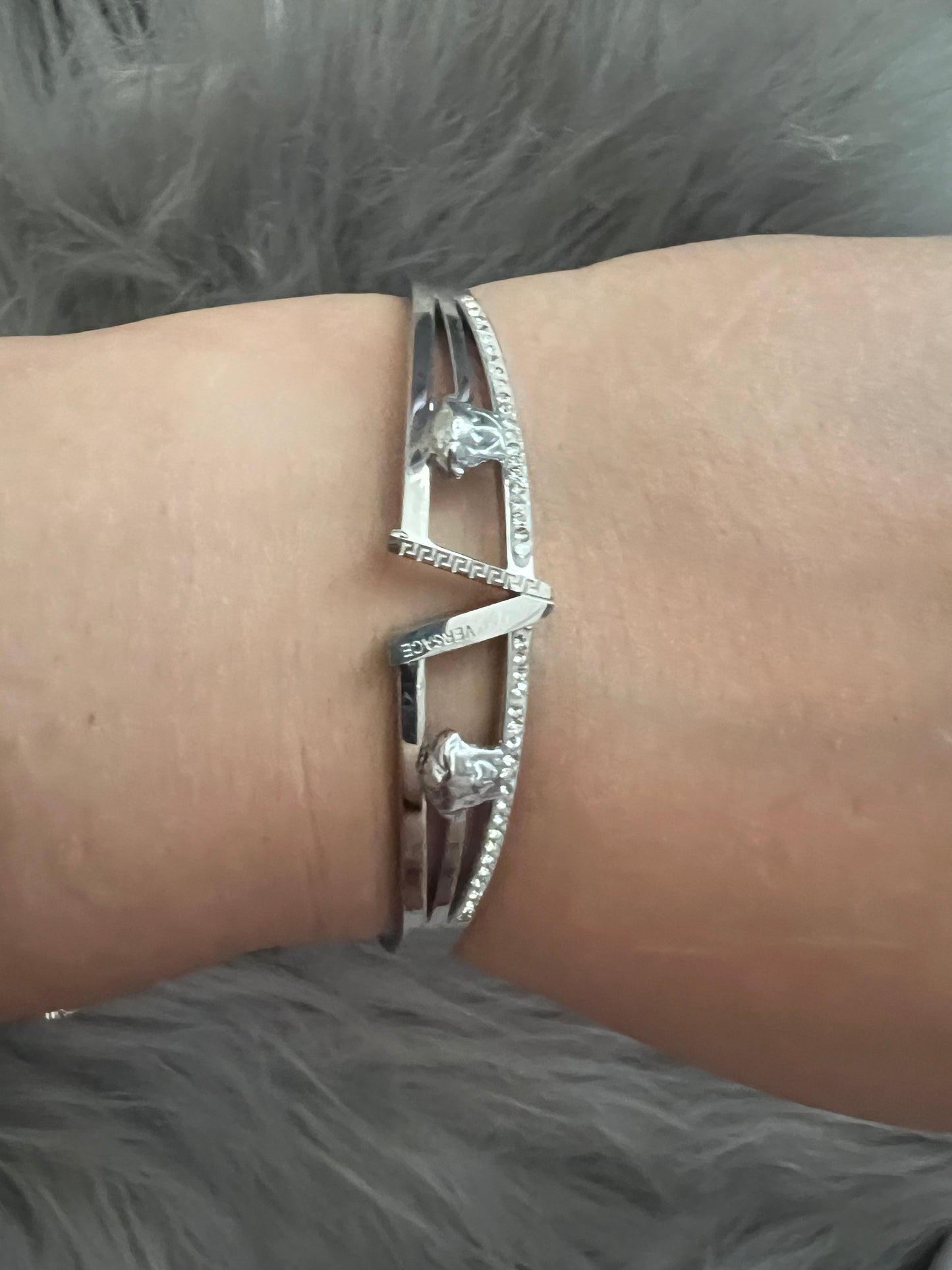 Stainless Steel White Gold Bangle with Unique Details