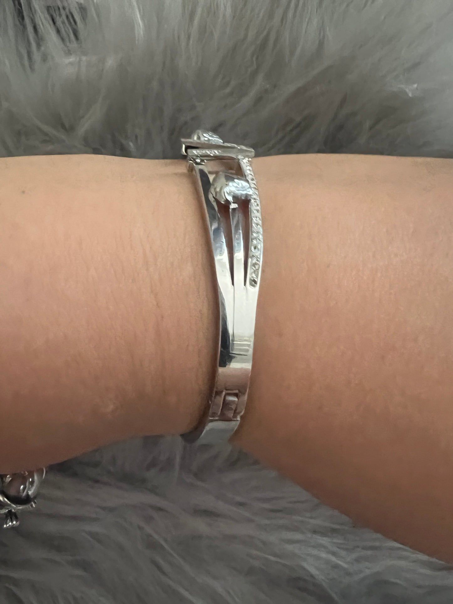 Stainless Steel White Gold Bangle with Unique Details