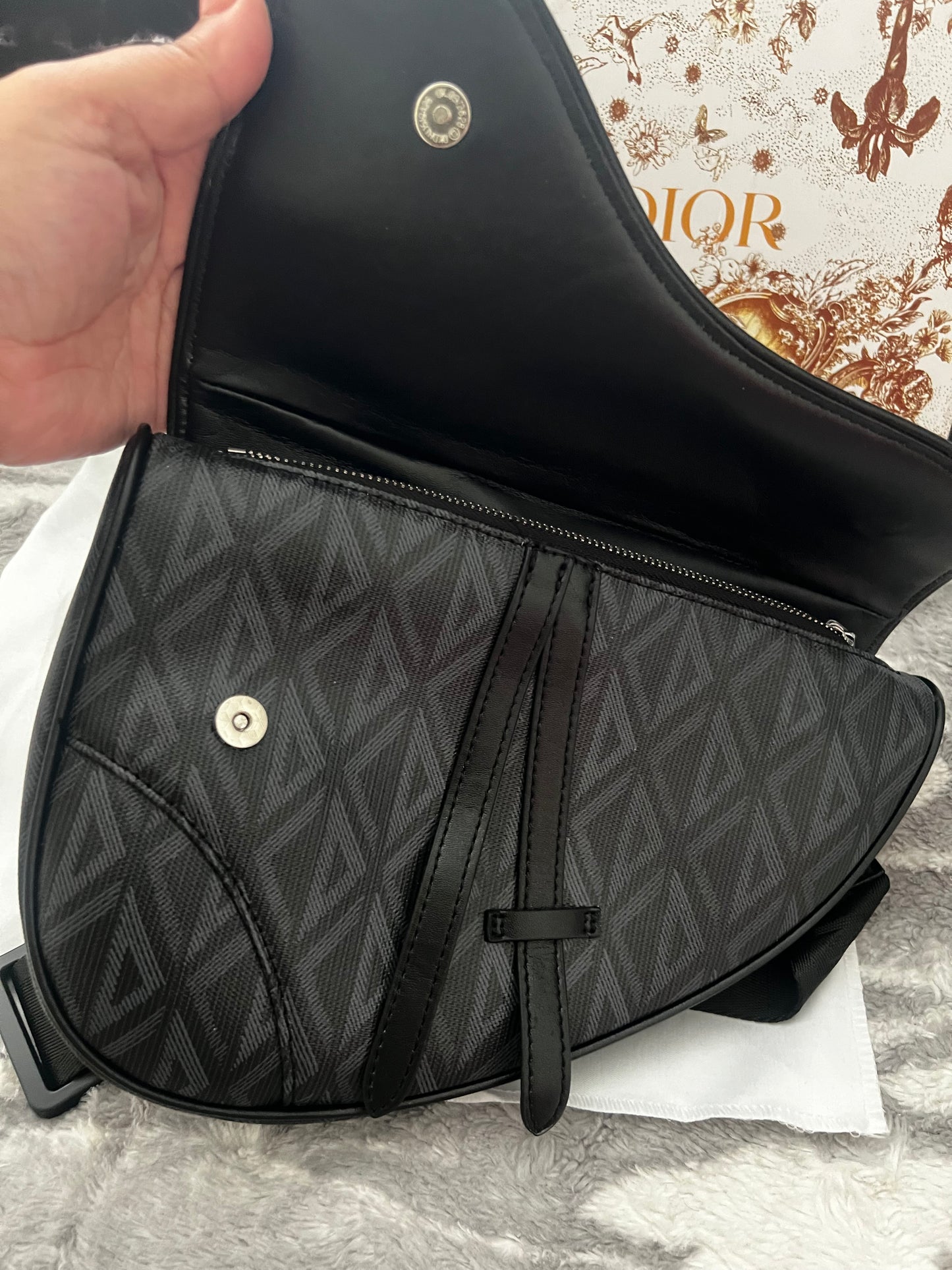 Dora DIOR Blk Leather Inspired Saddle Bag