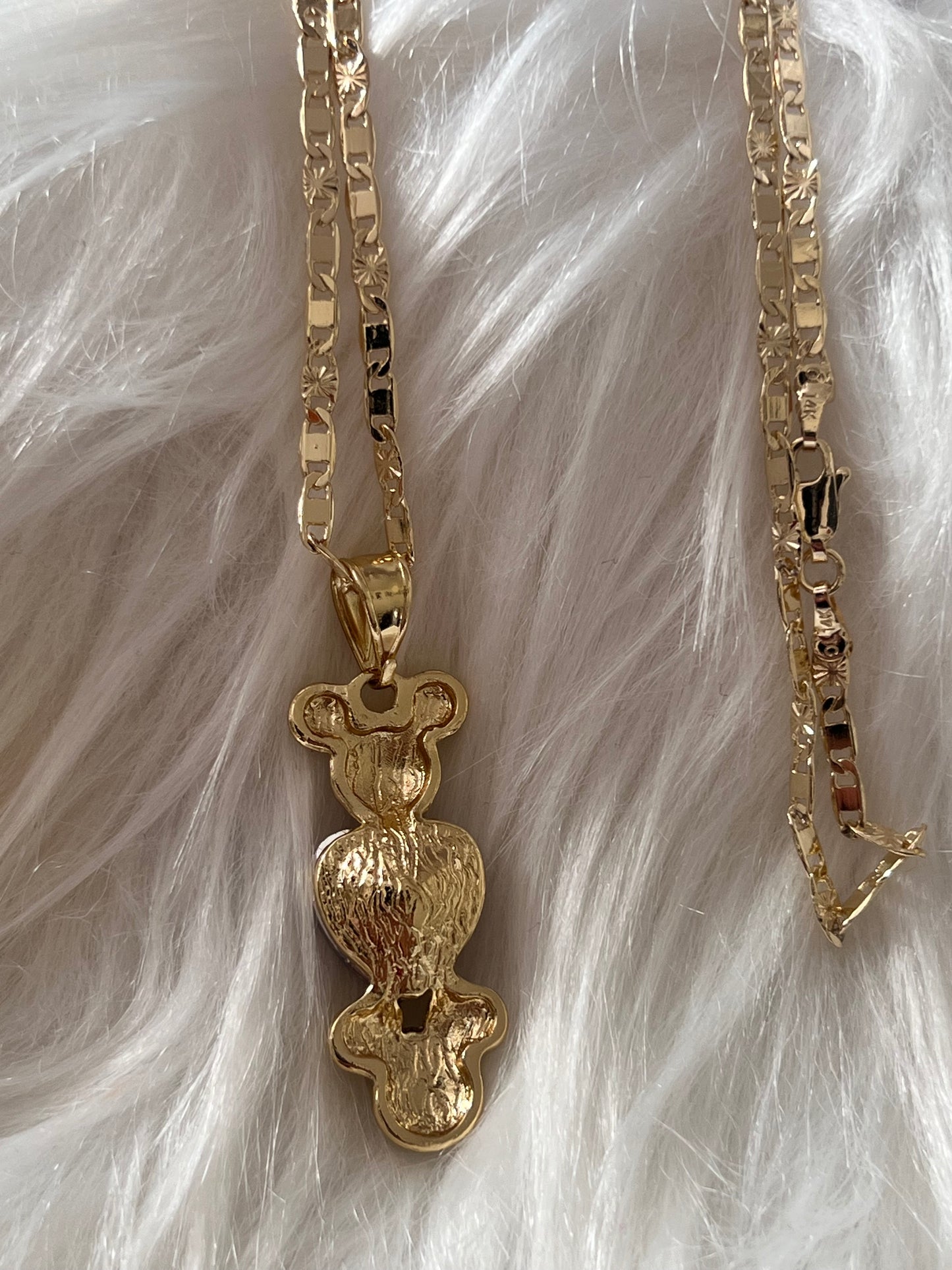 Gold Minnie n Mickey Heart Necklace