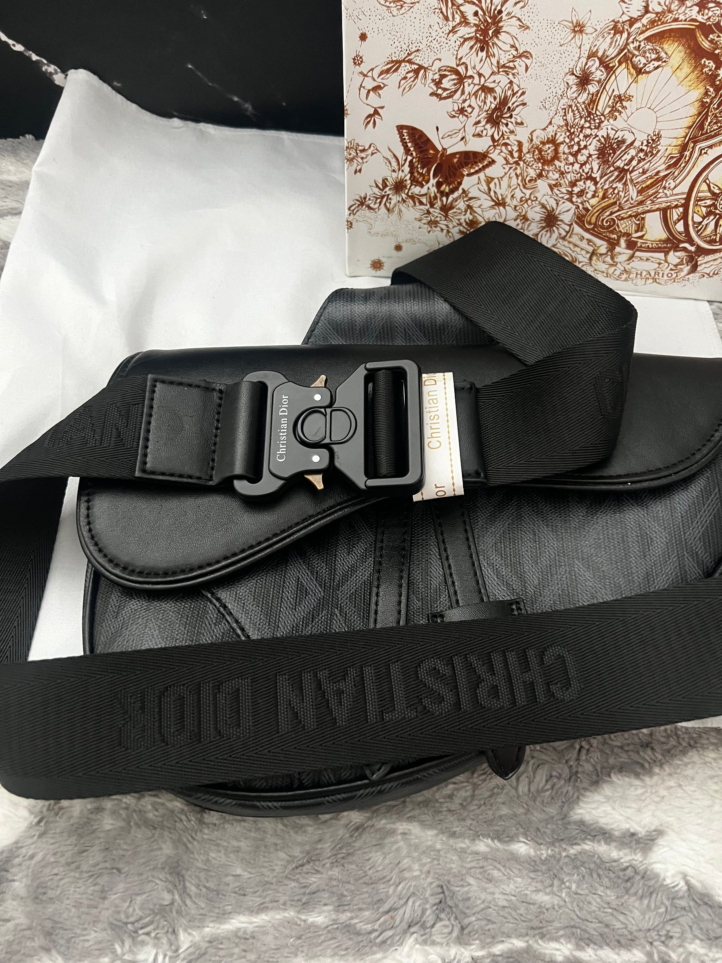 Dora DIOR Blk Leather Inspired Saddle Bag