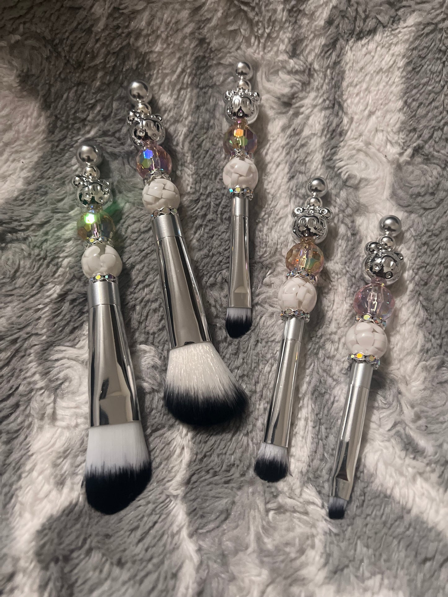 Silver M Bear Head Makeup Brush Set