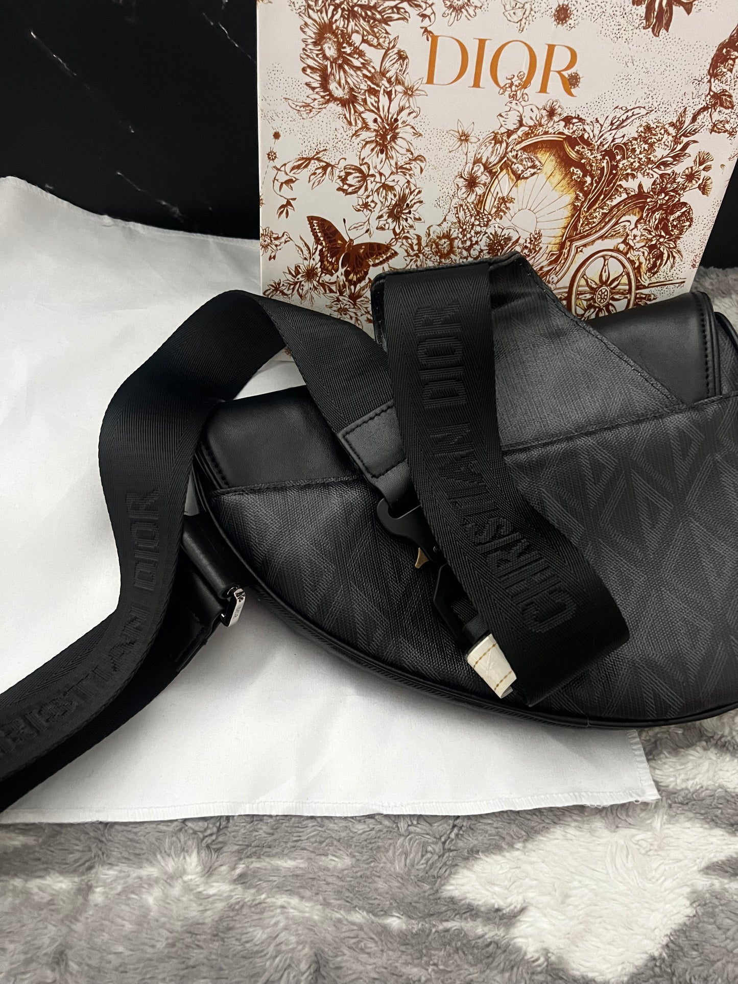 Dora DIOR Blk Leather Inspired Saddle Bag