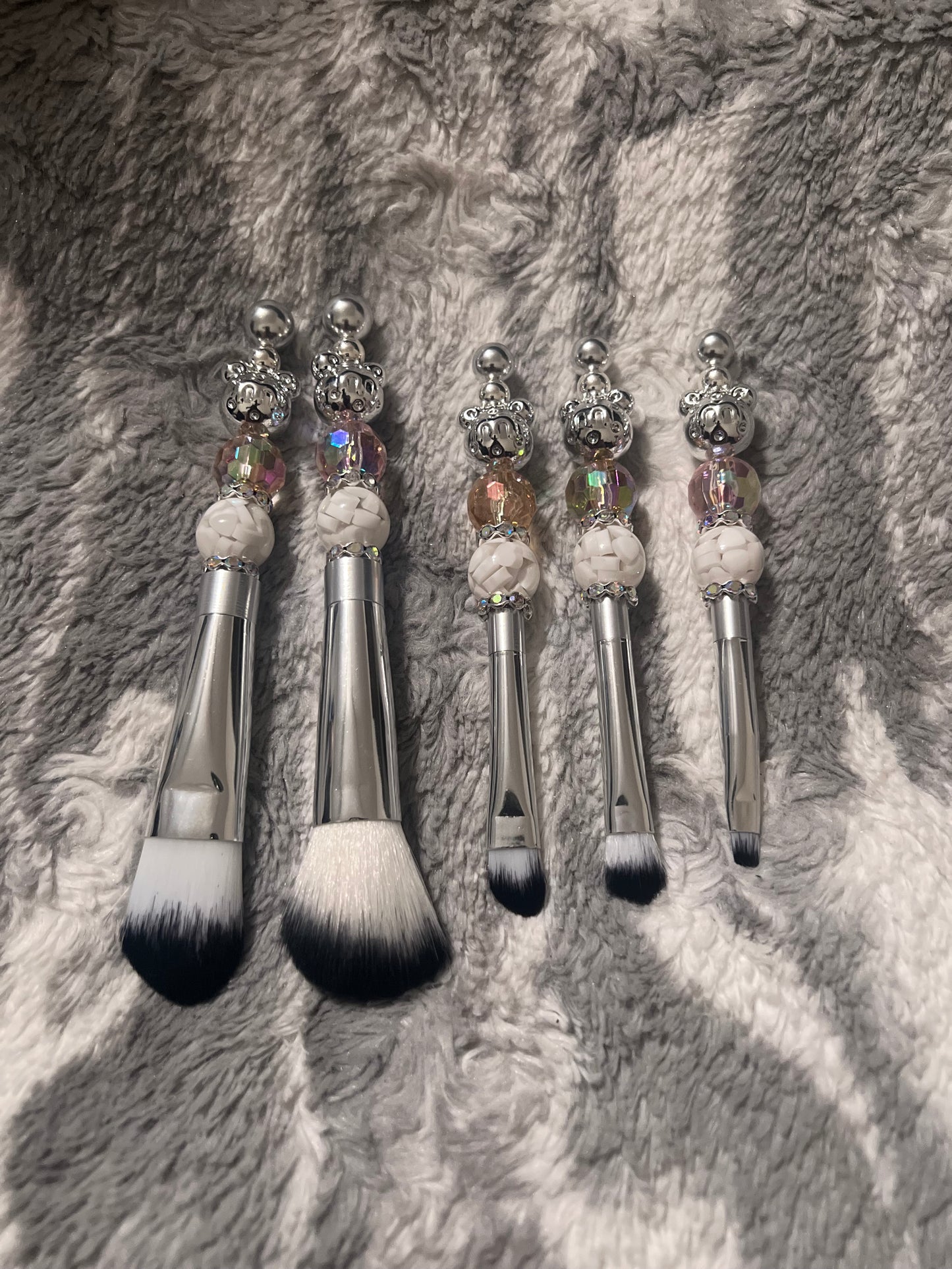 Silver M Bear Head Makeup Brush Set