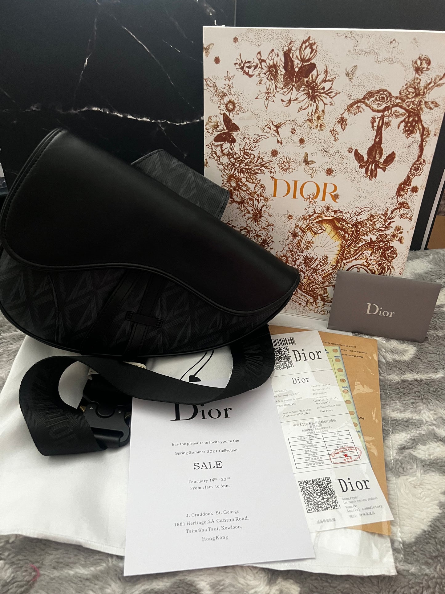 Dora DIOR Blk Leather Inspired Saddle Bag