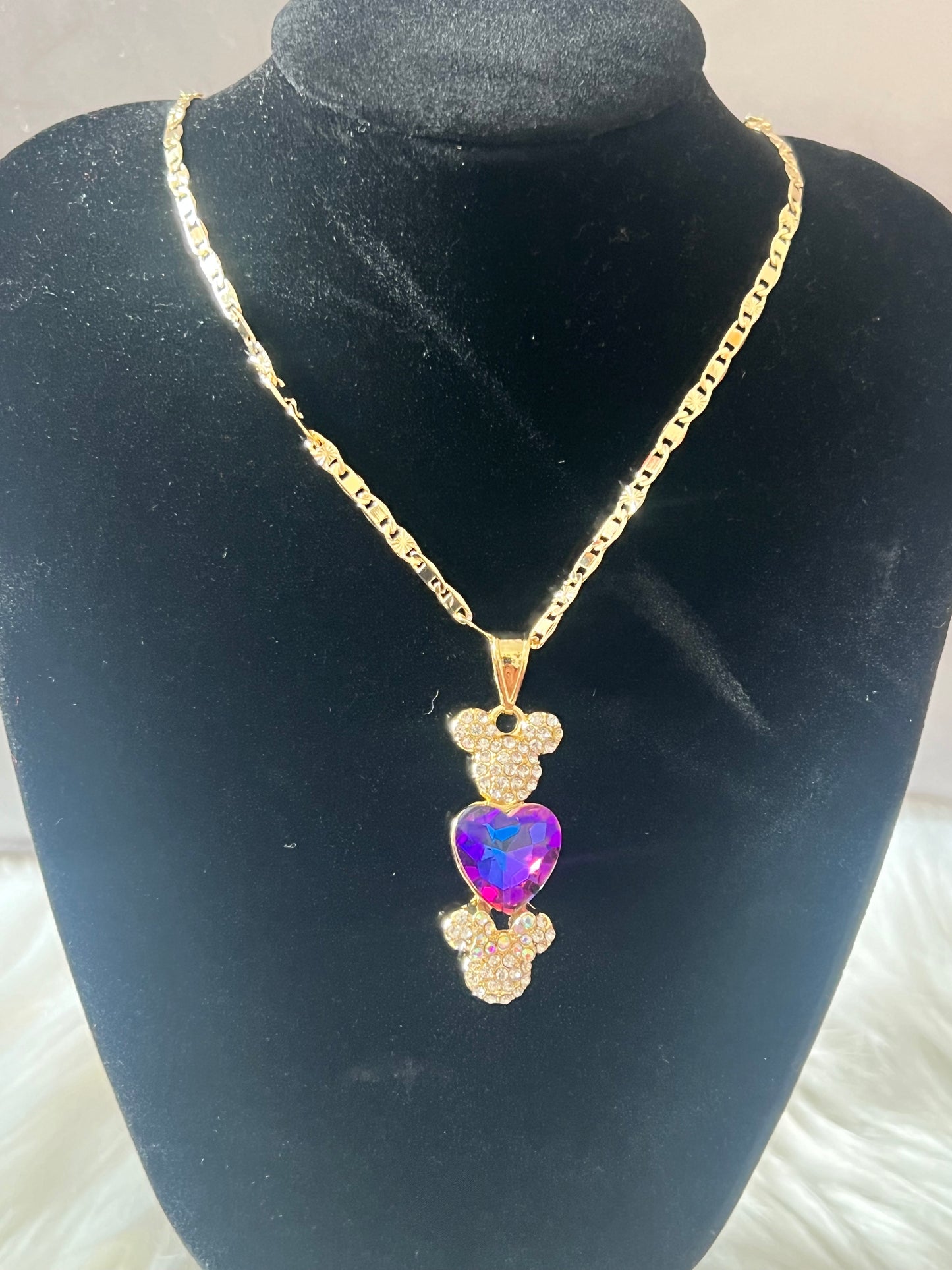 Gold Minnie n Mickey Heart Necklace