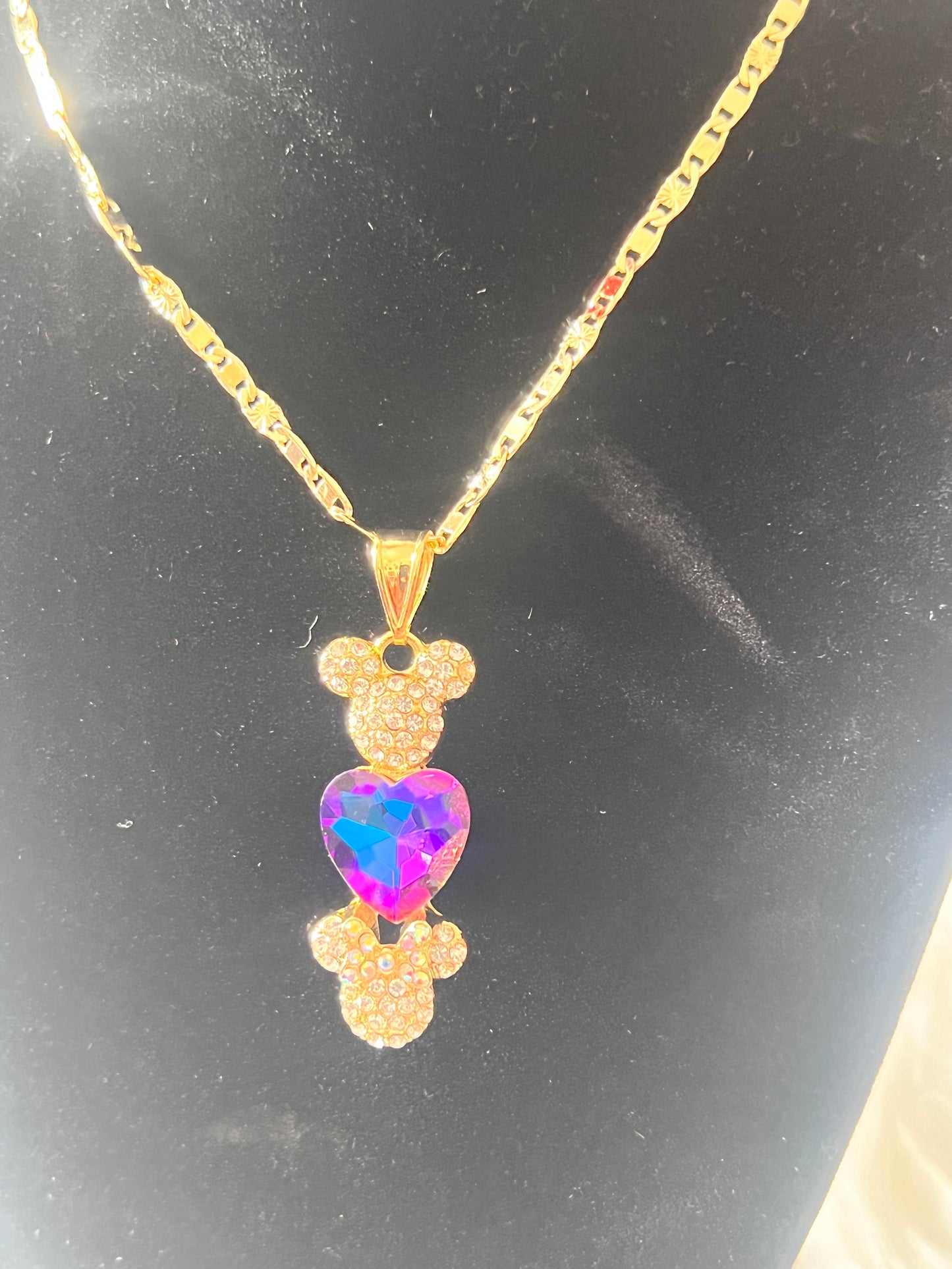 Gold Minnie n Mickey Heart Necklace