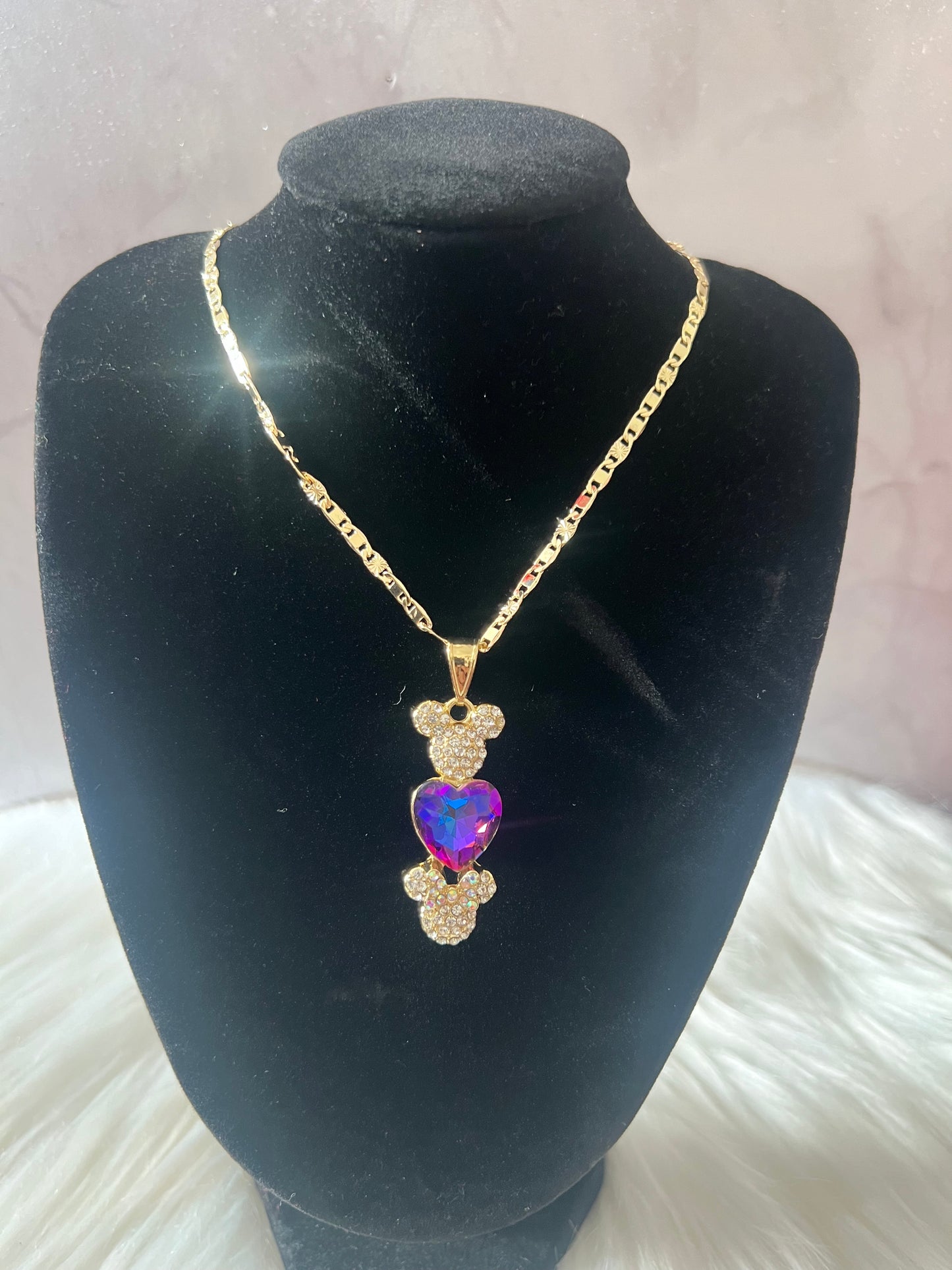 Gold Minnie n Mickey Heart Necklace