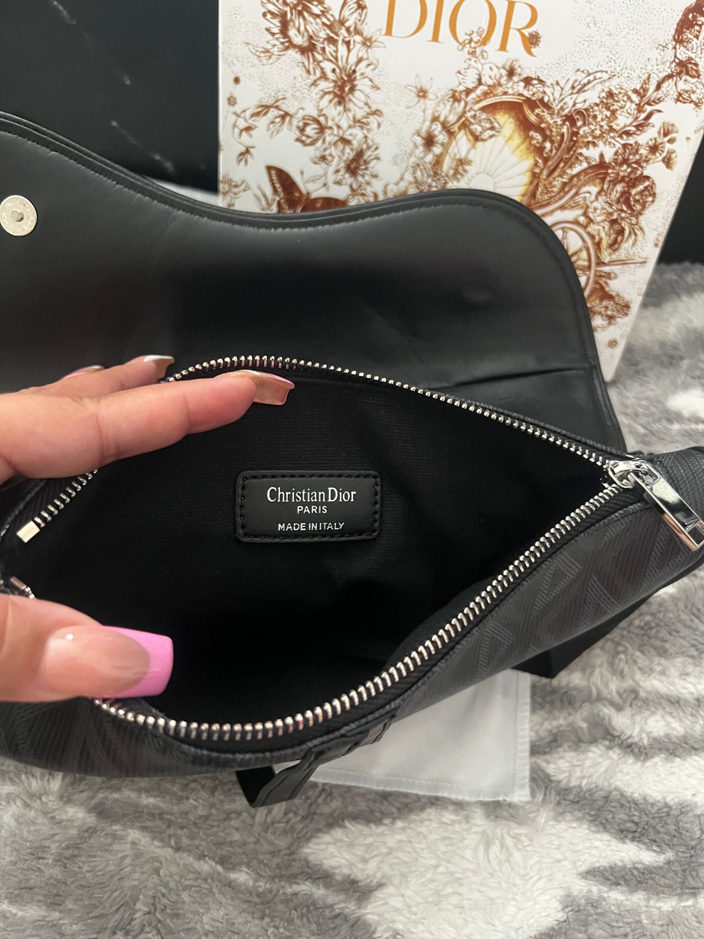 Dora DIOR Blk Leather Inspired Saddle Bag