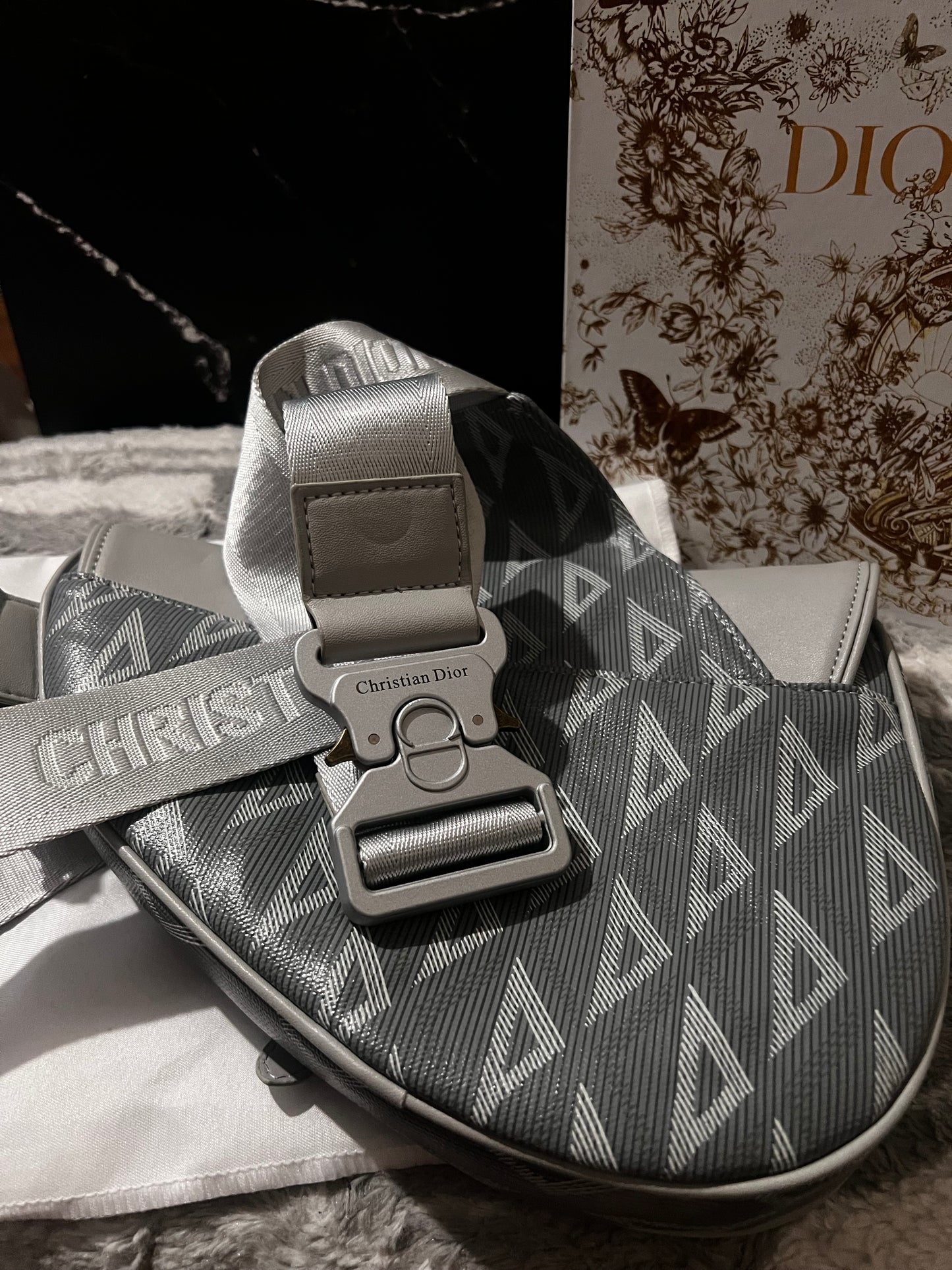 Dora Dior Gray Leather inspired Saddle bag