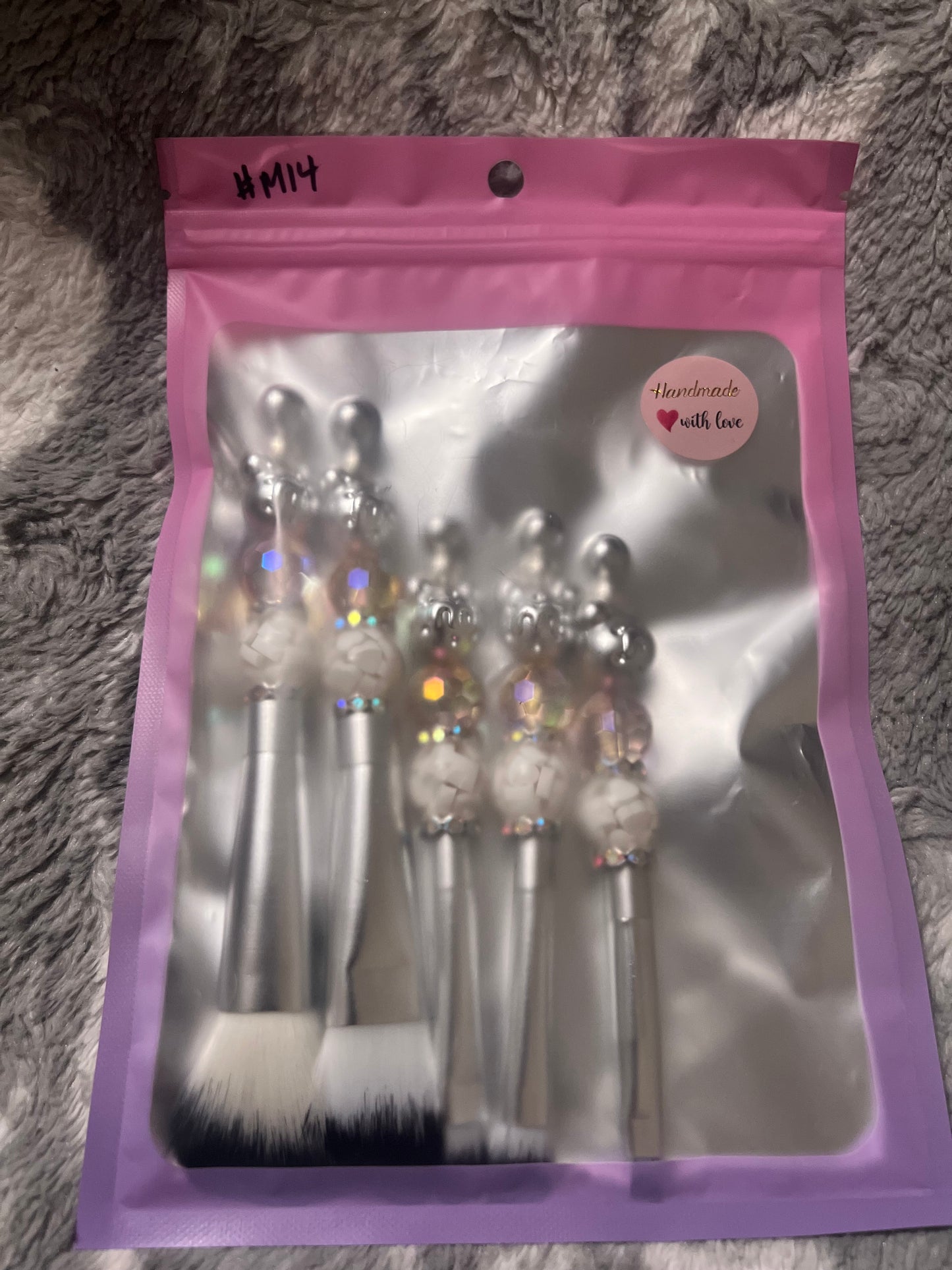 Silver M Bear Head Makeup Brush Set