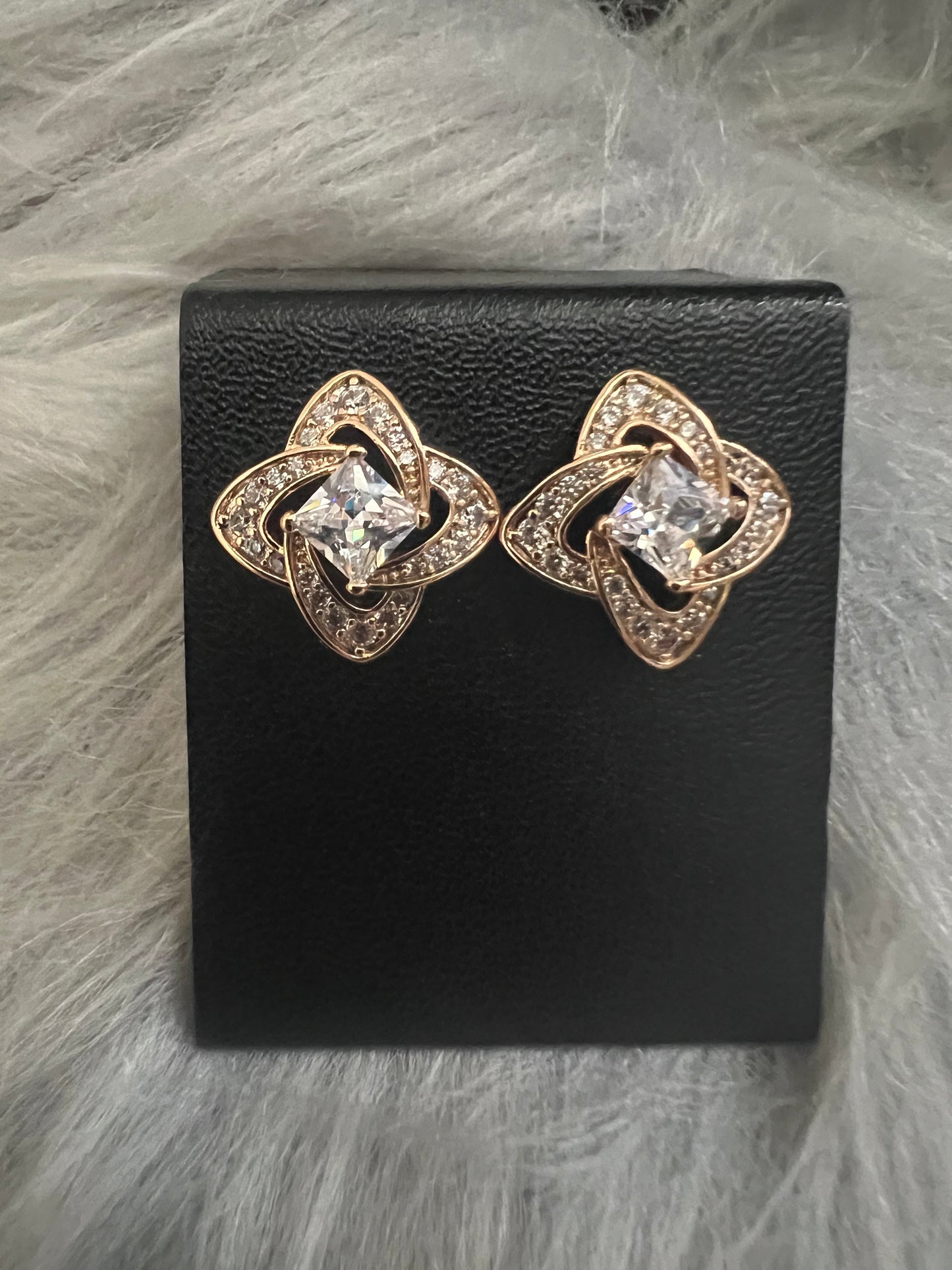 Gold Tone CZ Square Earrings