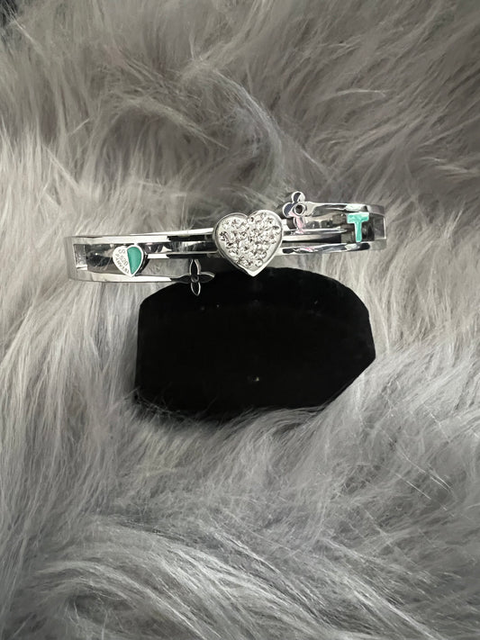 Teal Heart Crystal Bangle