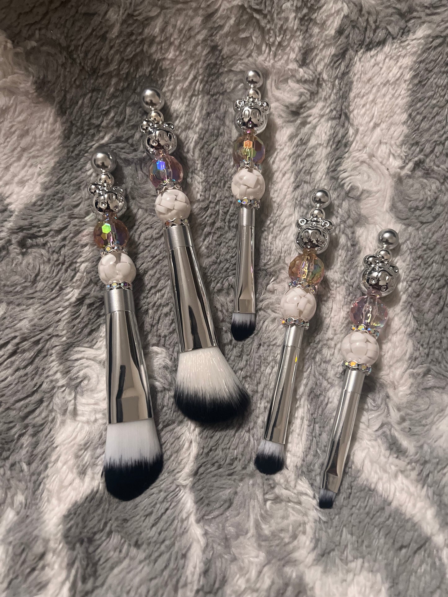 Silver M Bear Head Makeup Brush Set