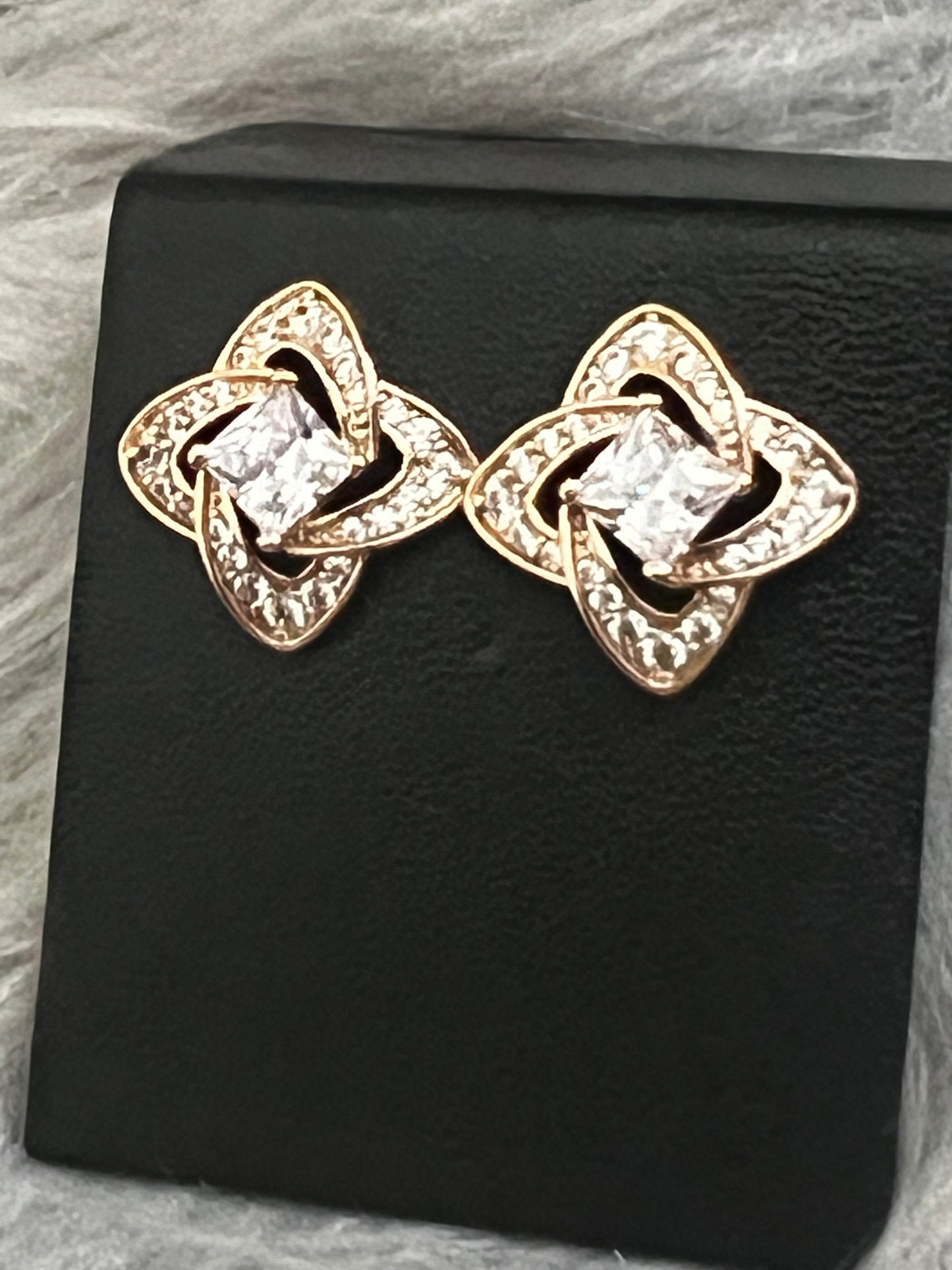 Gold Tone CZ Square Earrings