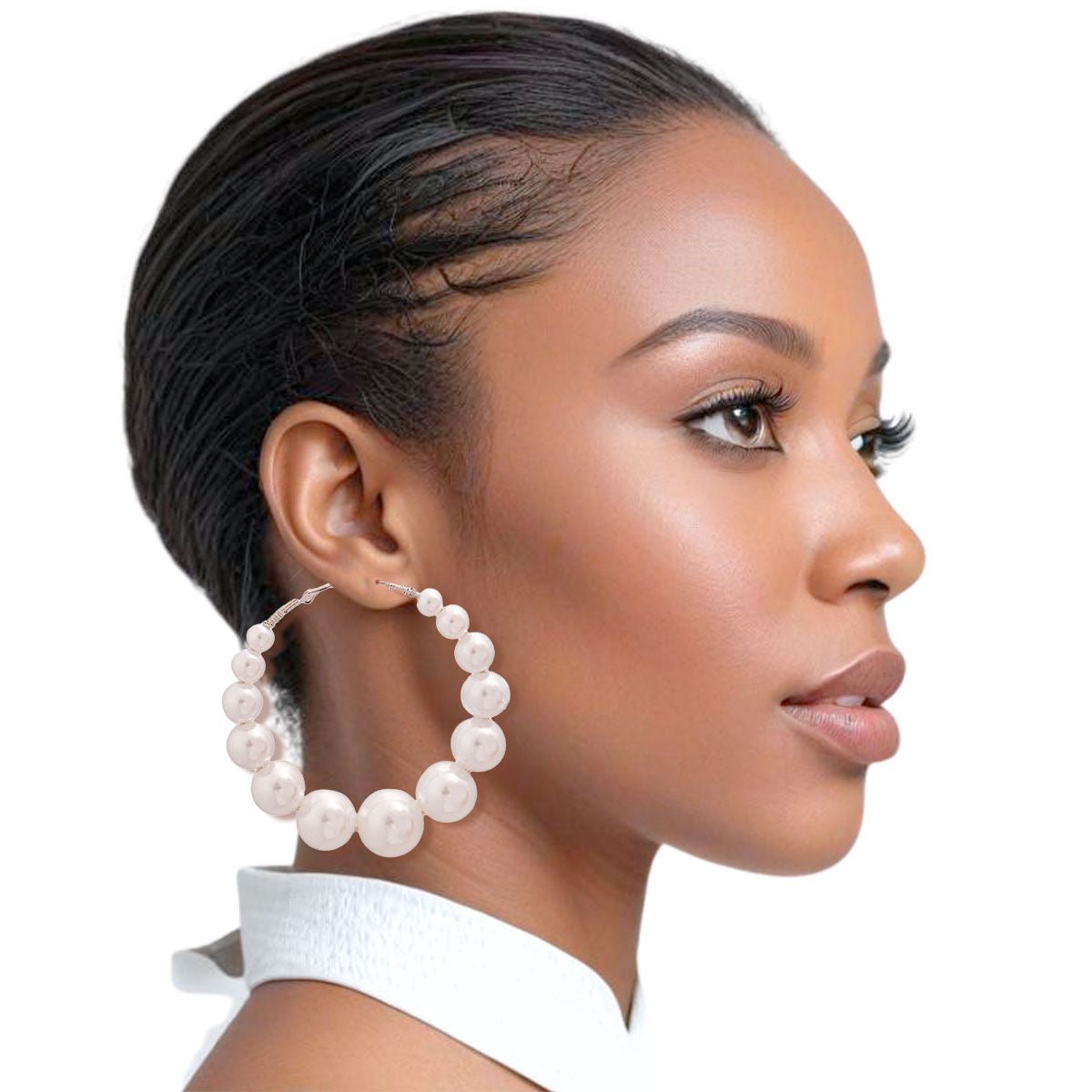 Athena's Grace: Graduated White Pearl Hoops - MOO Jewelry n Accessories Boutique