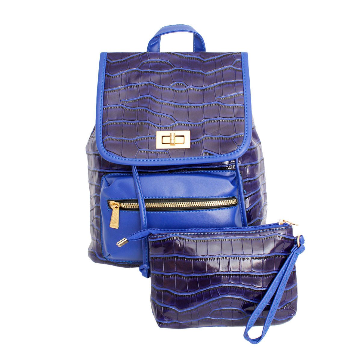 Backpack Blue Croc Flap Bag Set for Women - MOO Jewelry n Accessories Boutique