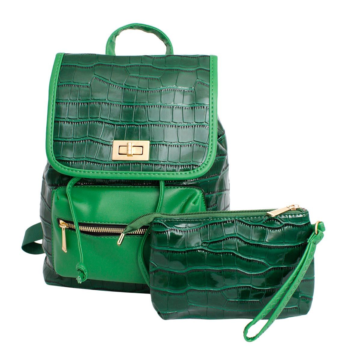 Backpack Green Croc Flap Bag Set for Women - MOO Jewelry n Accessories Boutique