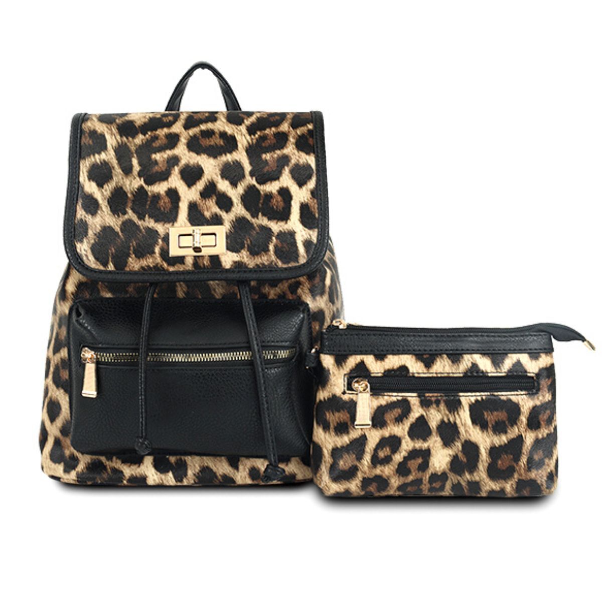 Backpack Leopard and Black Flap Bag Set for Women - MOO Jewelry n Accessories Boutique