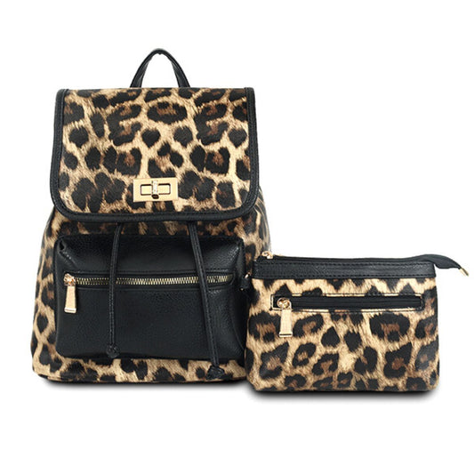 Backpack Leopard and Black Flap Bag Set for Women - MOO Jewelry n Accessories Boutique