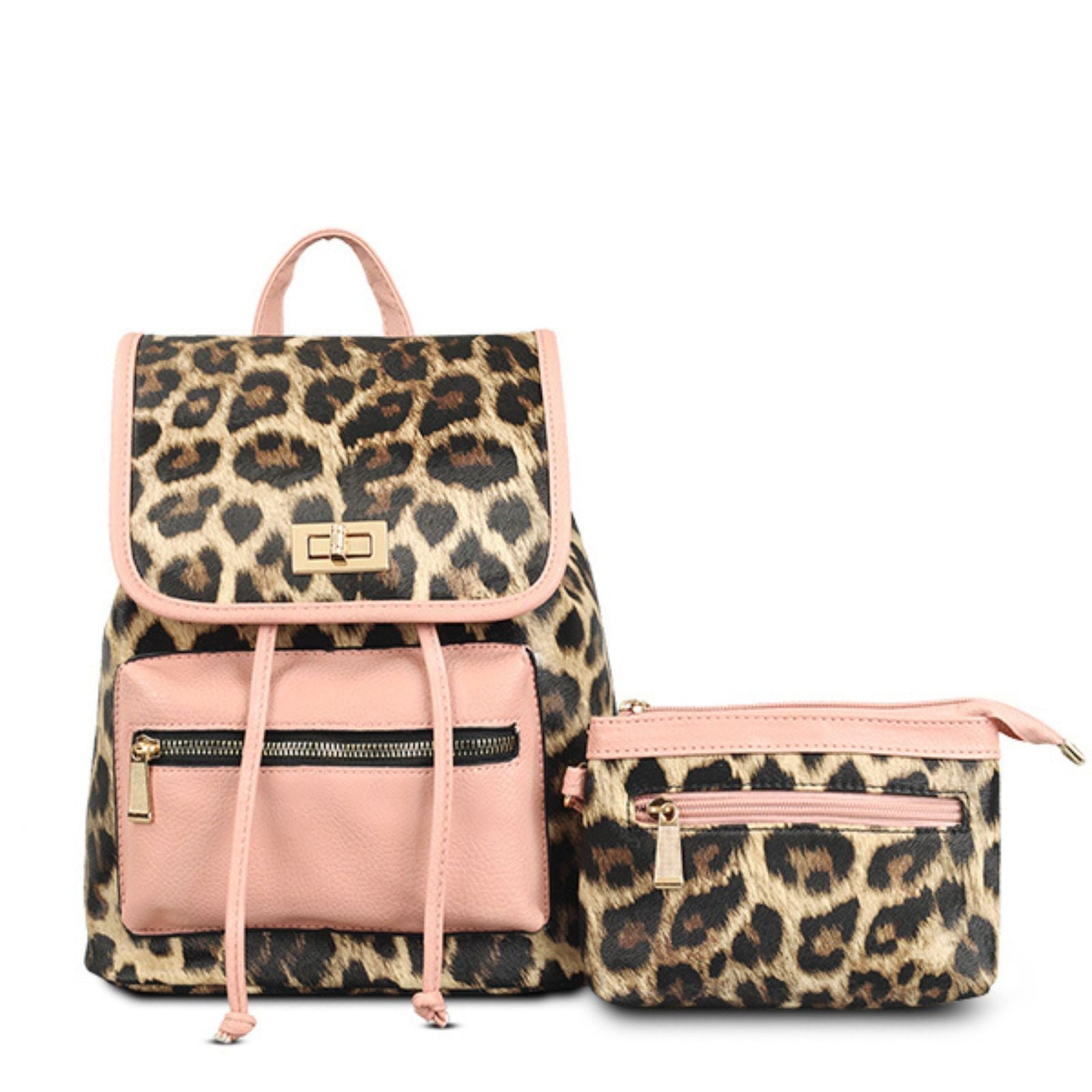 Backpack Leopard and Pink Flap Bag Set for Women - MOO Jewelry n Accessories Boutique