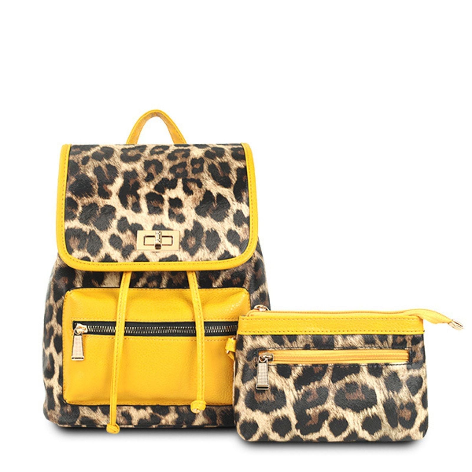 Backpack Leopard and Yellow Flap Bag Set for Women - MOO Jewelry n Accessories Boutique