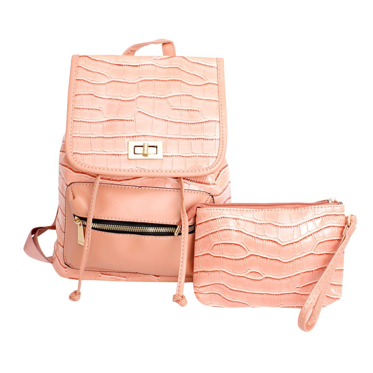 Backpack Pink Croc Flap Bag Set for Women - MOO Jewelry n Accessories Boutique