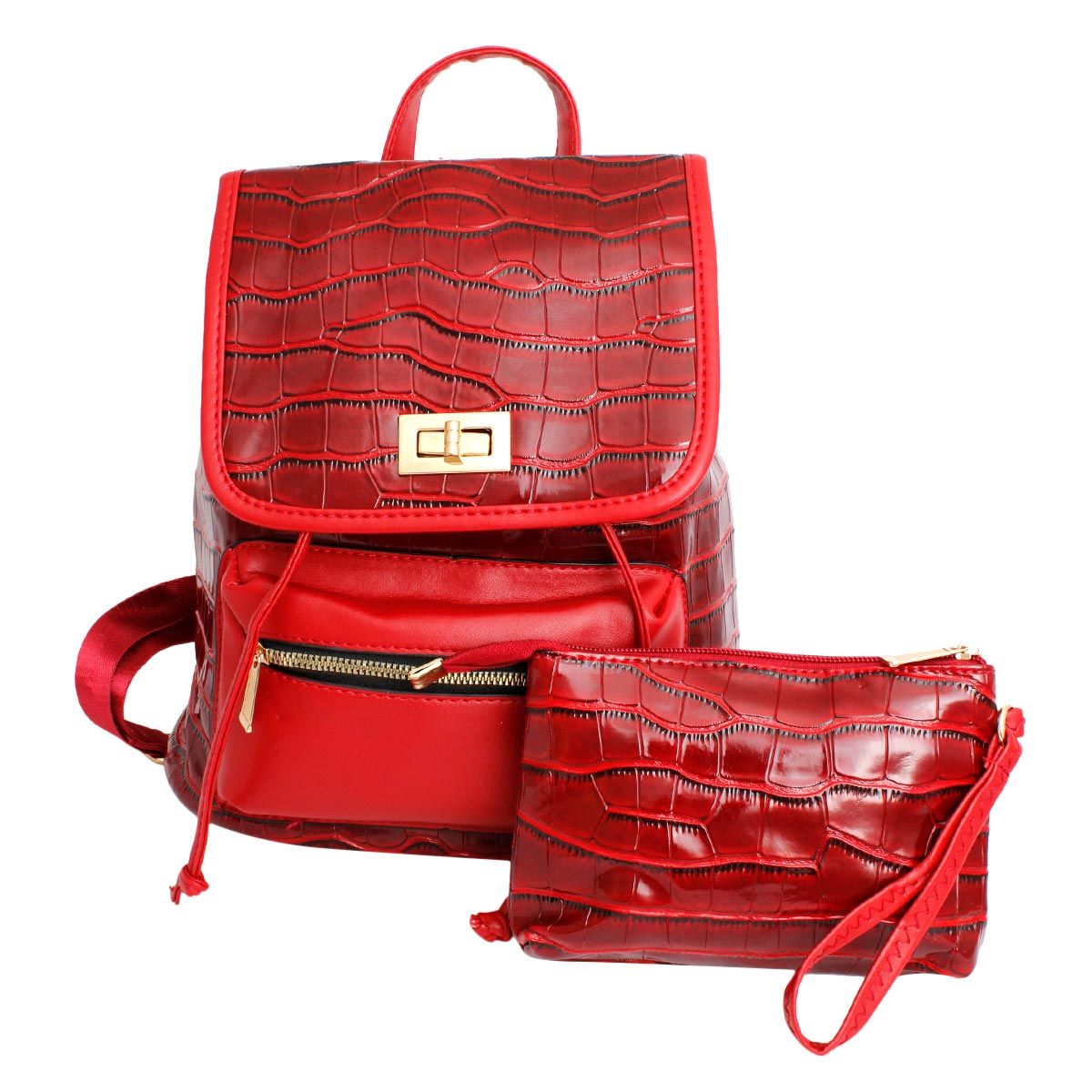 Backpack Red Croc Flap Bag Set for Women - MOO Jewelry n Accessories Boutique