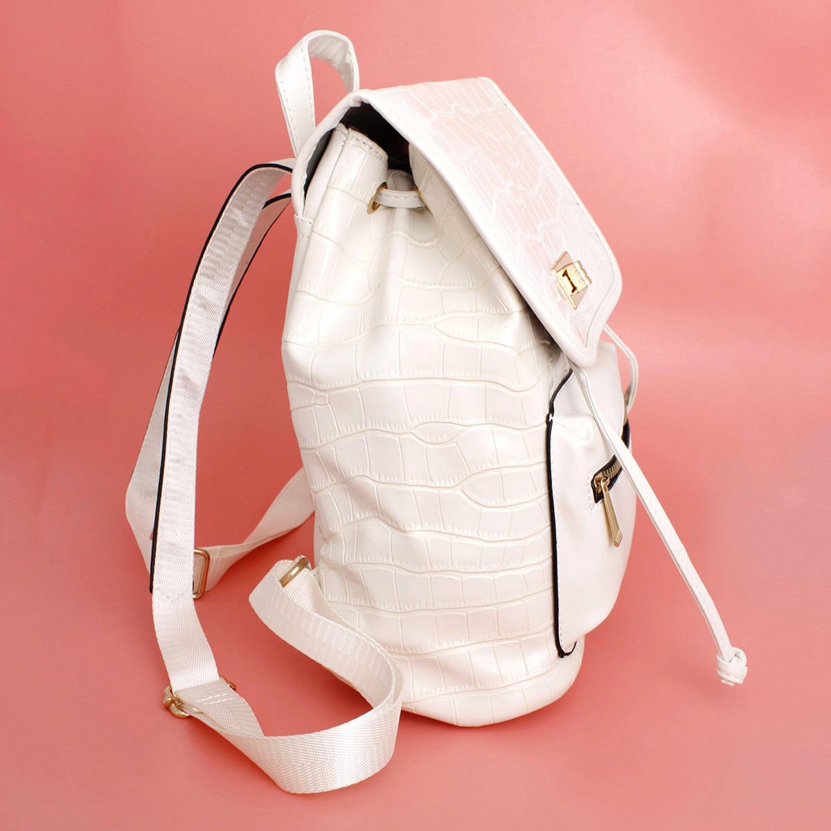 Backpack White Croc Flap Bag Set for Women - MOO Jewelry n Accessories Boutique